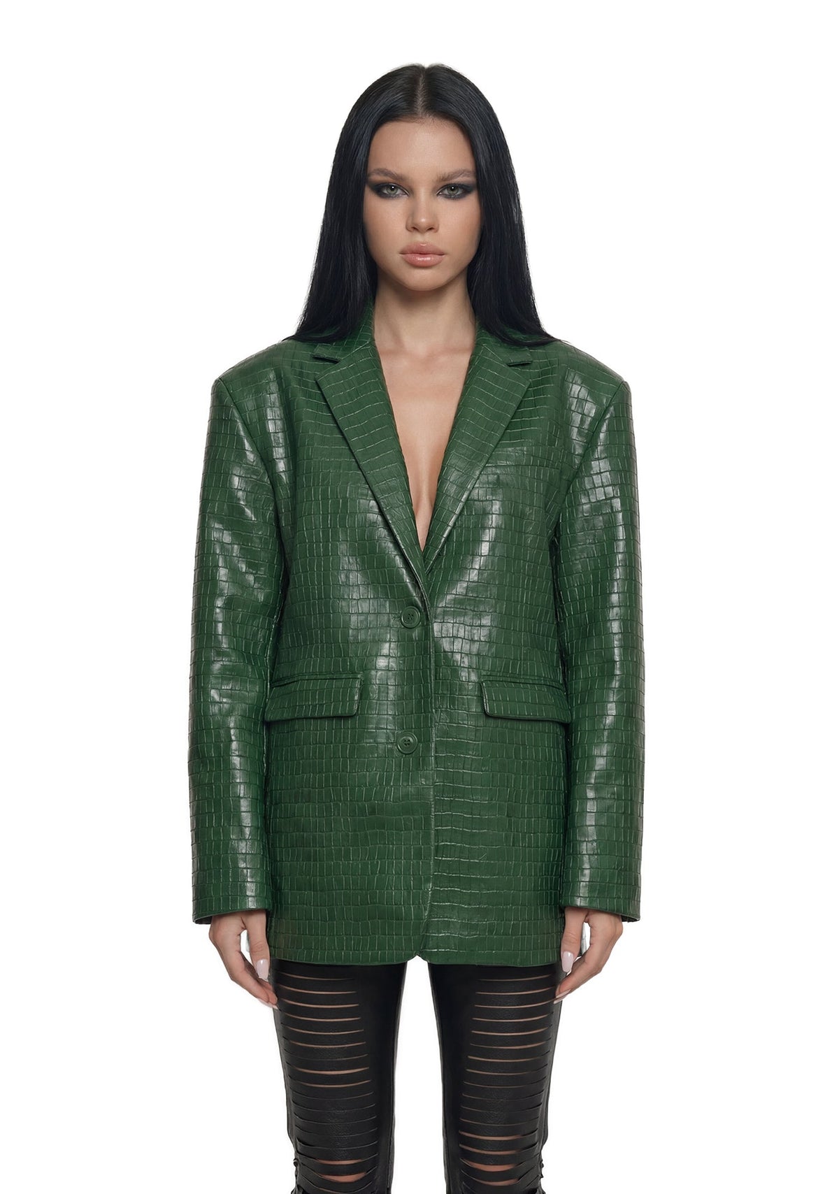 Leather Oversize Blazer - Green