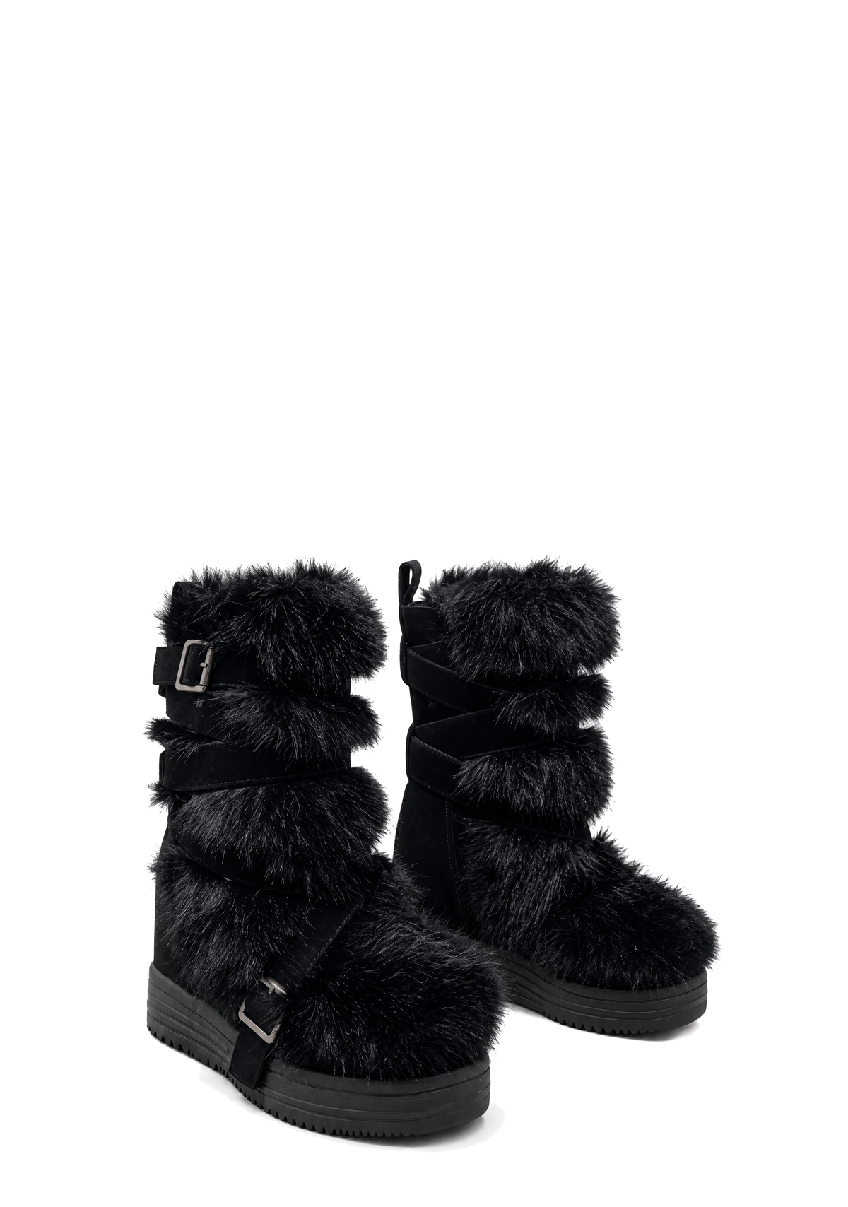 Siren Fur Wedge Ankle Boot - Black