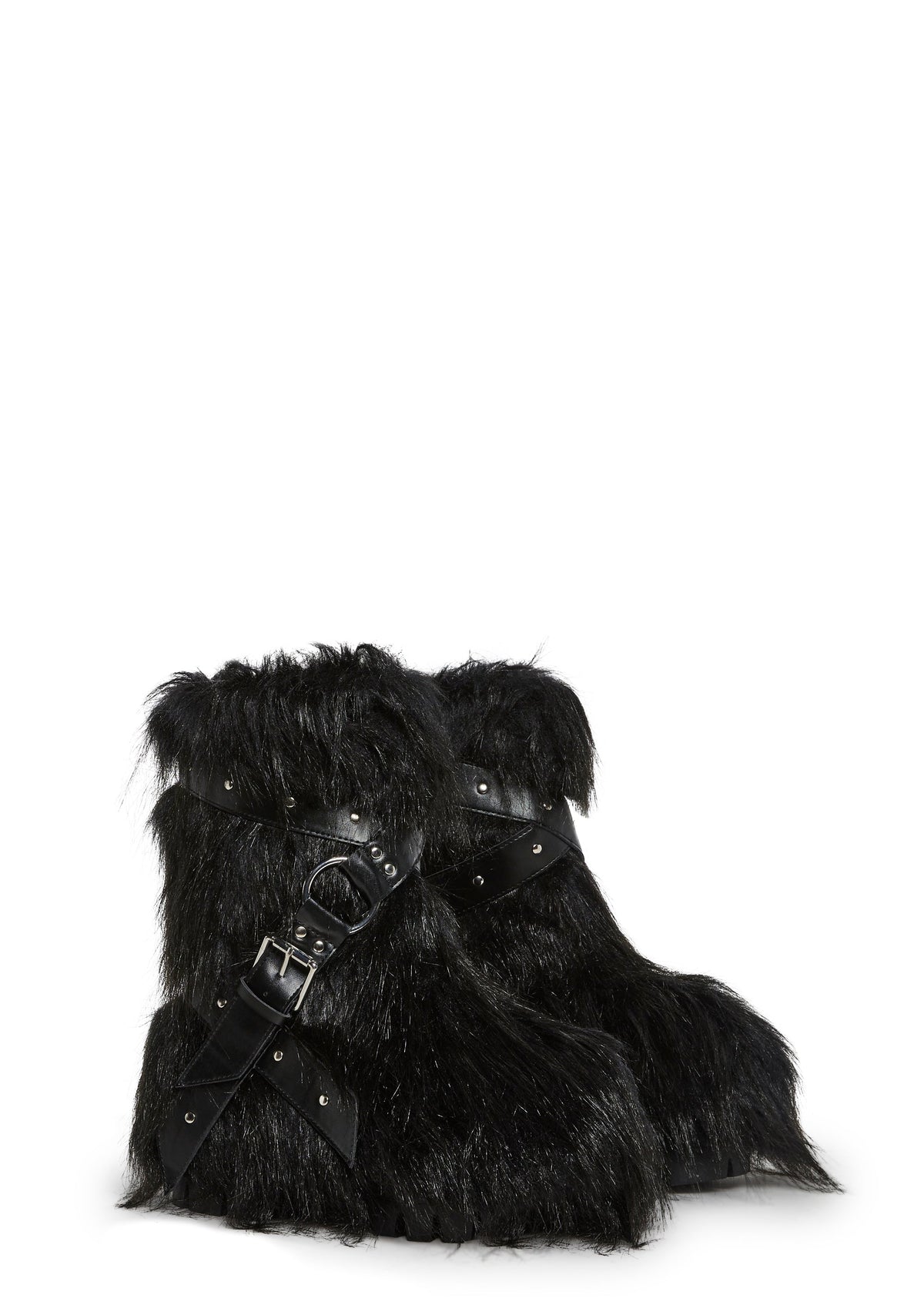 Low Wild Instincts Faux Fur Combat Boots - Black