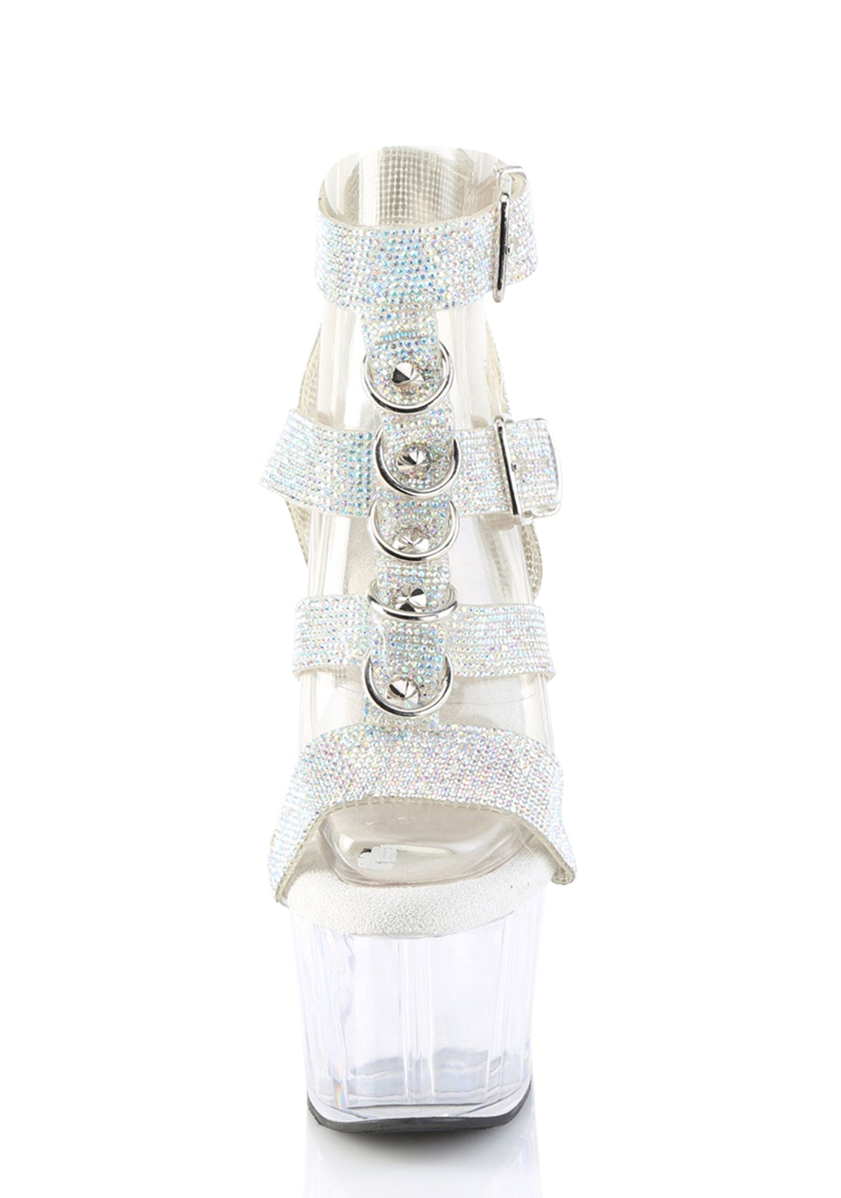 Adore-756 Platform Rhinestone T-Strap Sandals-Clear