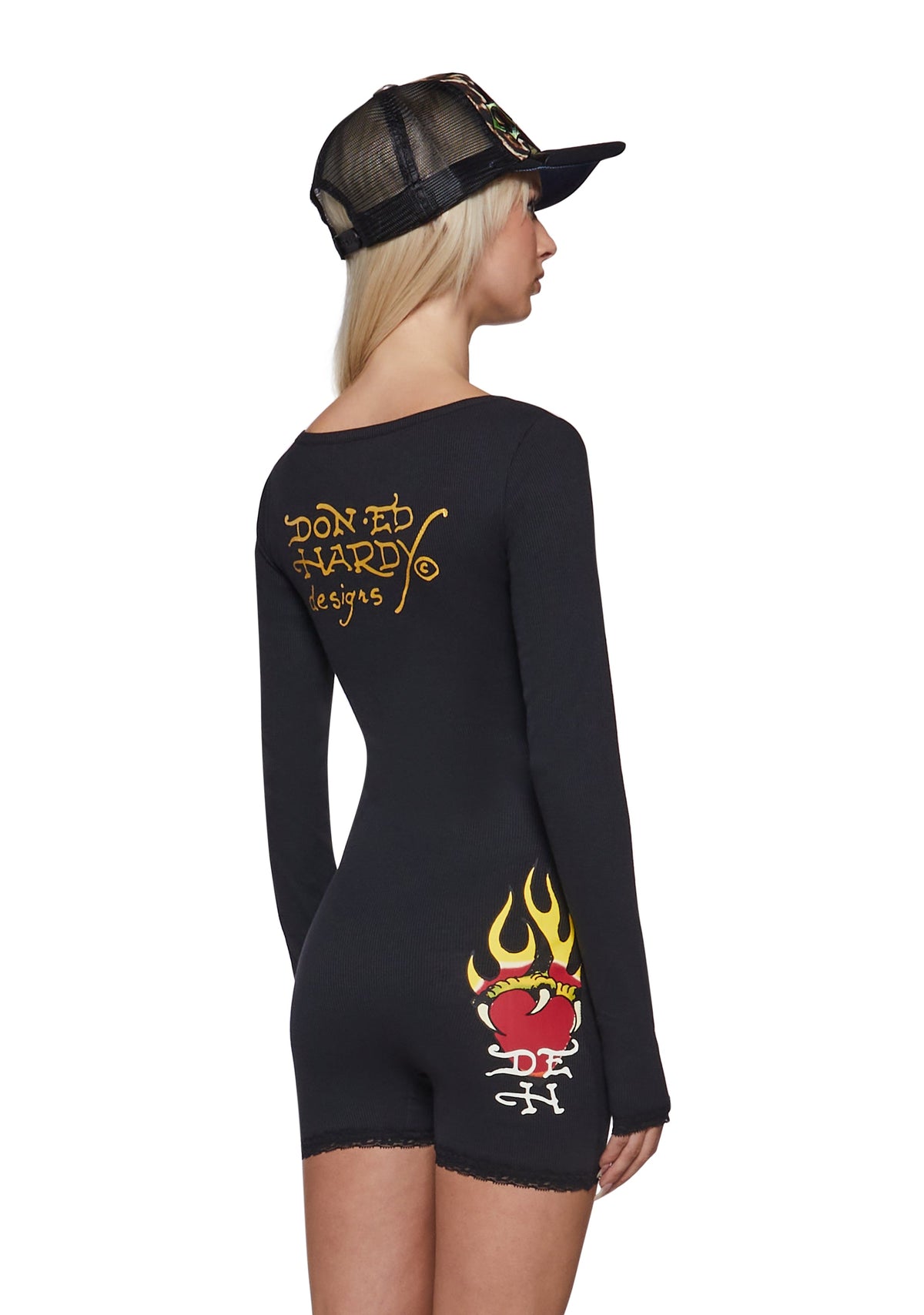 Sacred Heart Long Sleeve Short Lace Onesie - Black