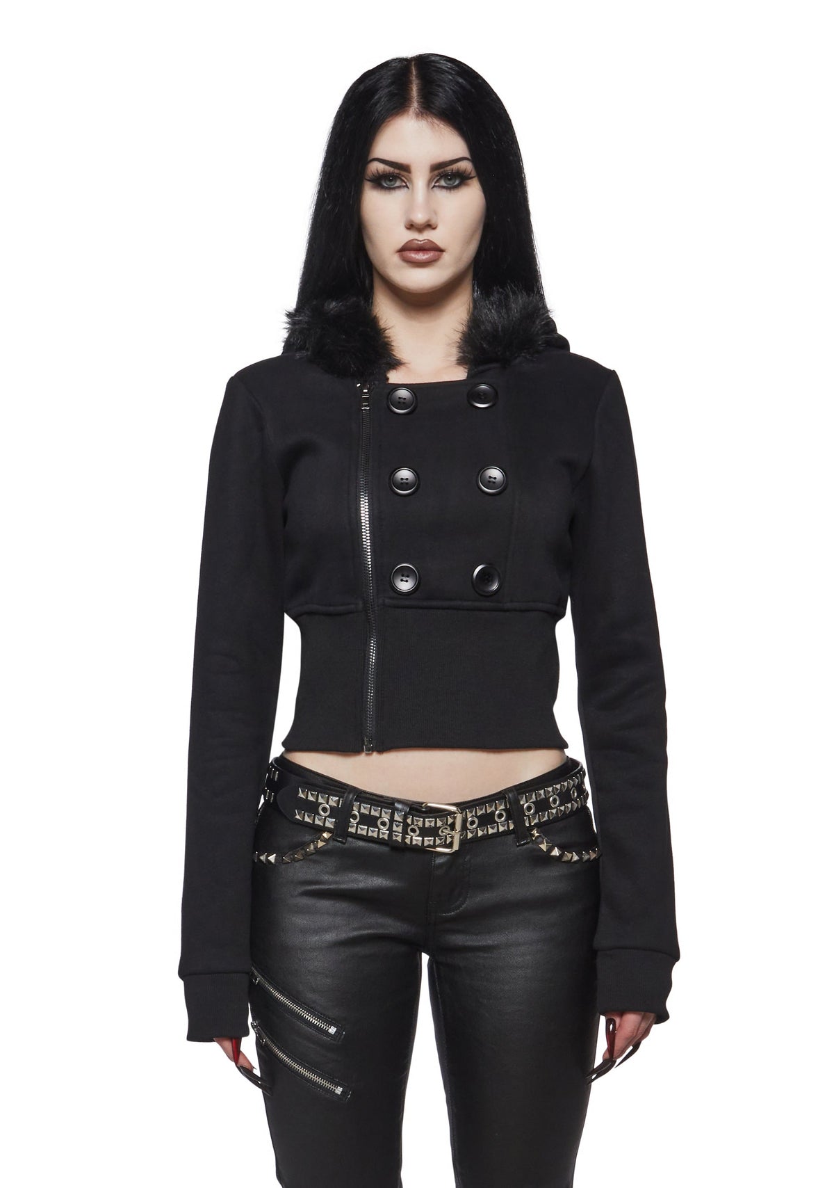 Afterhours Cropped Faux Fur Hood Fleece Jacket