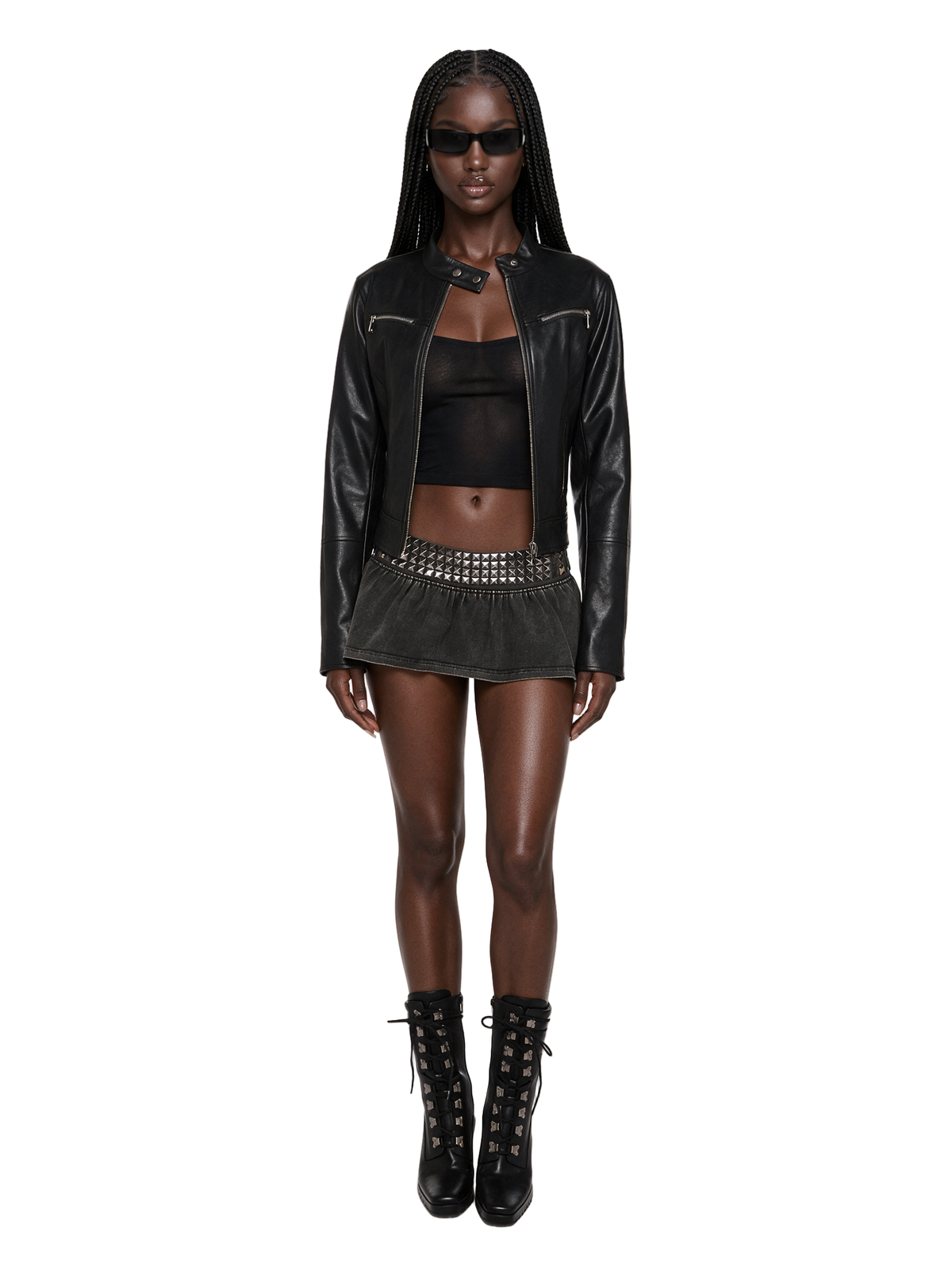 Remix Washed Studded Micro Skirt - Black