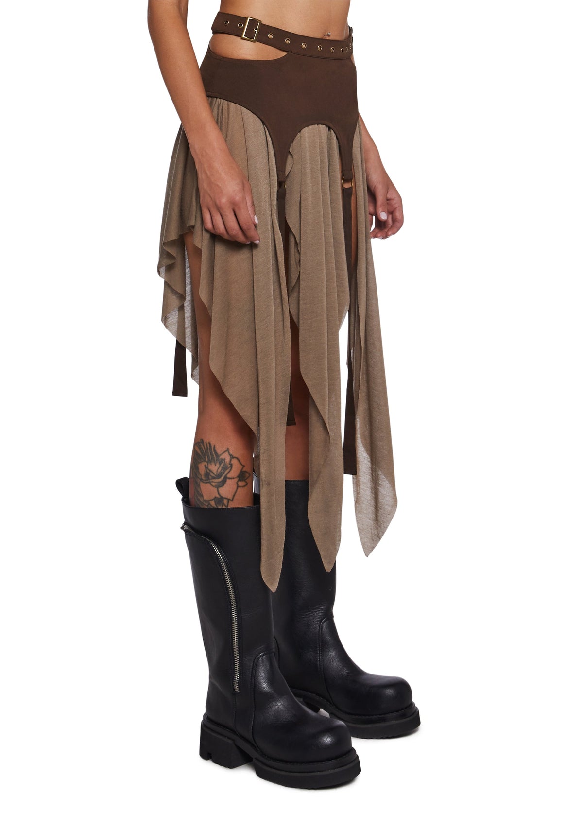 Signal Garter Belted Mini Skirt - Brown