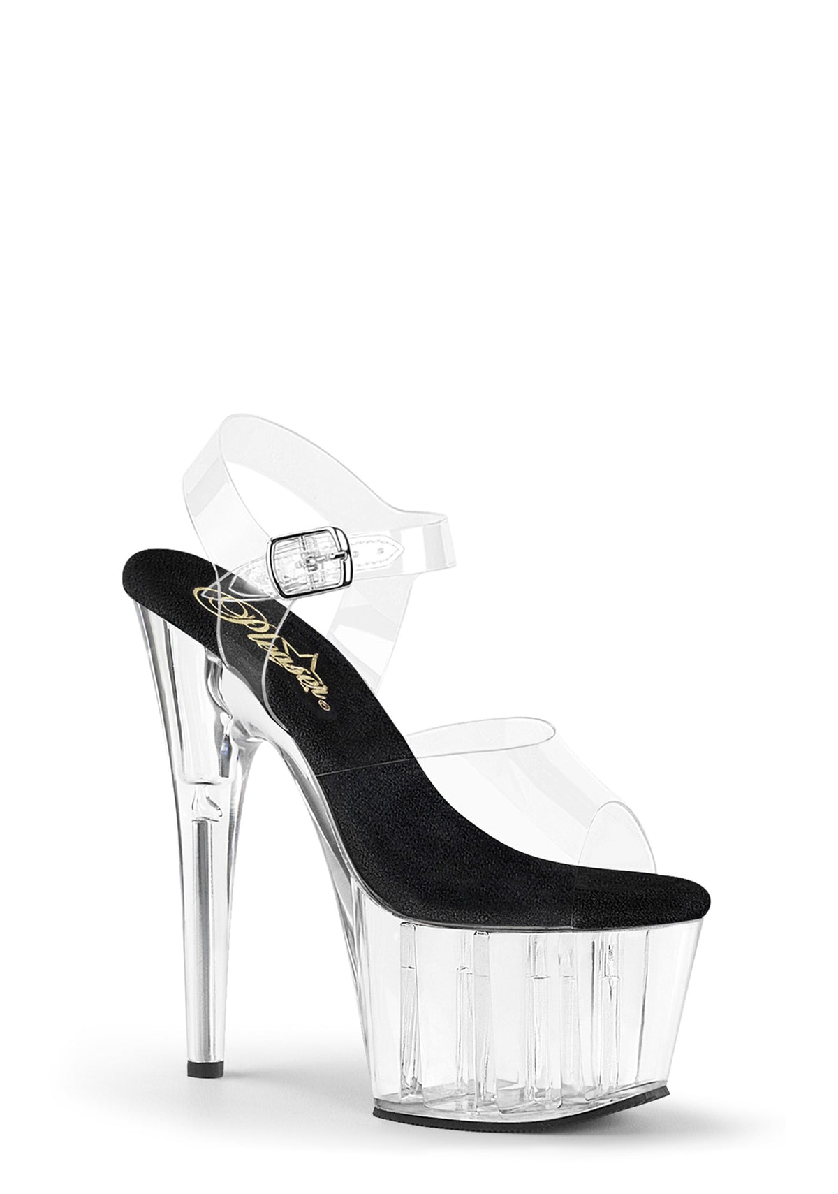 Adore-708PREM Platform Ankle Strap Sandals-Clear