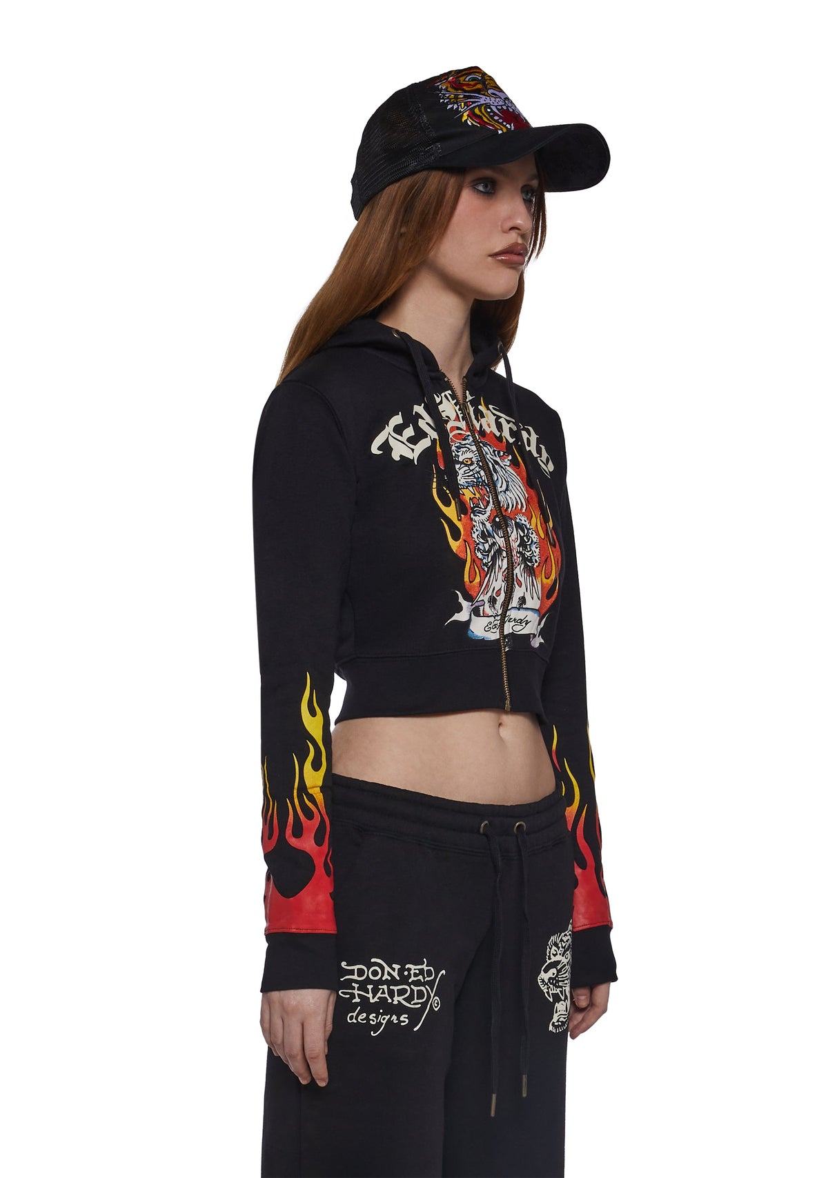 Tiger Flame Crop Zip Hoodie
