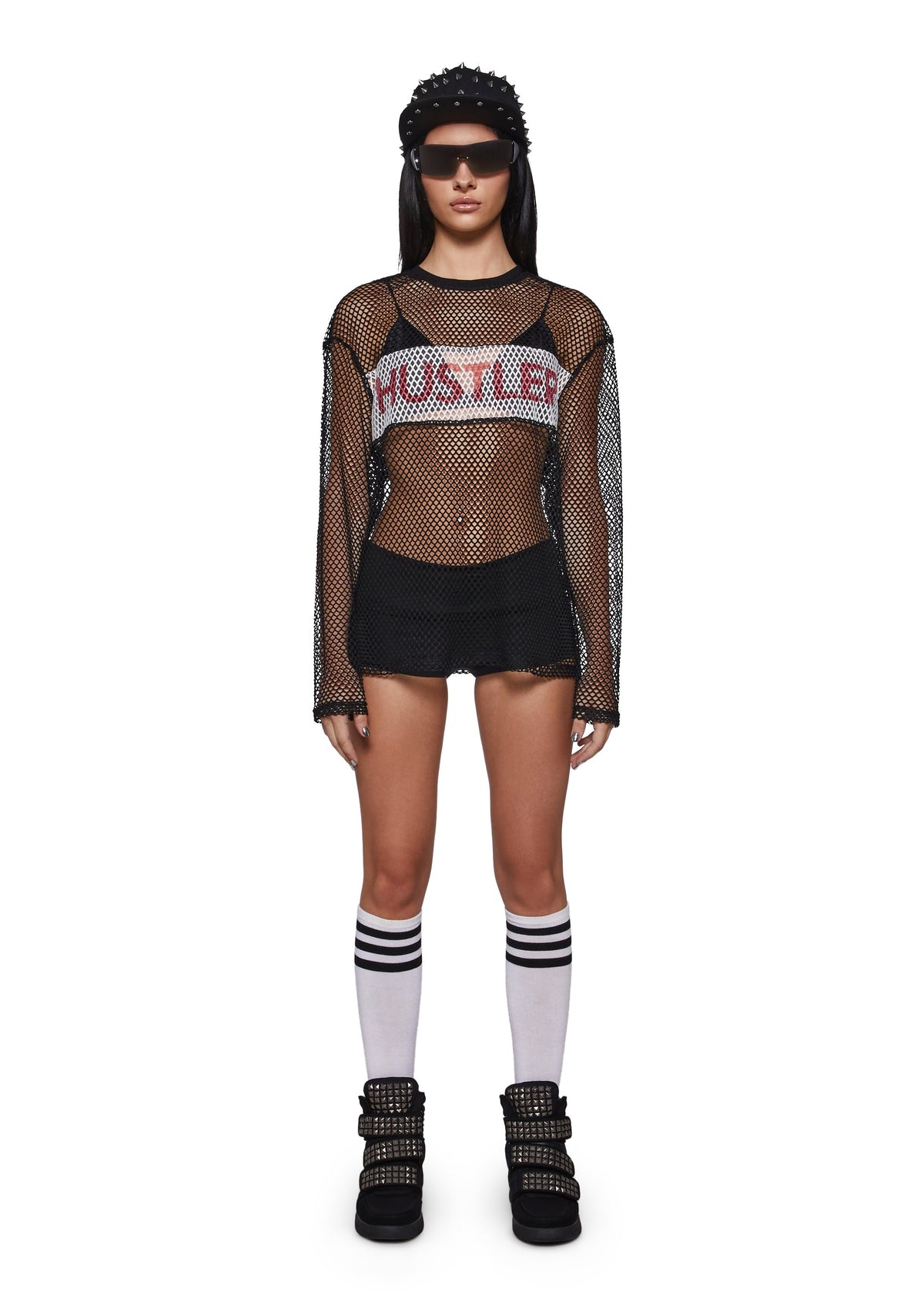 Box Logo Fishnet Long Sleeve Top