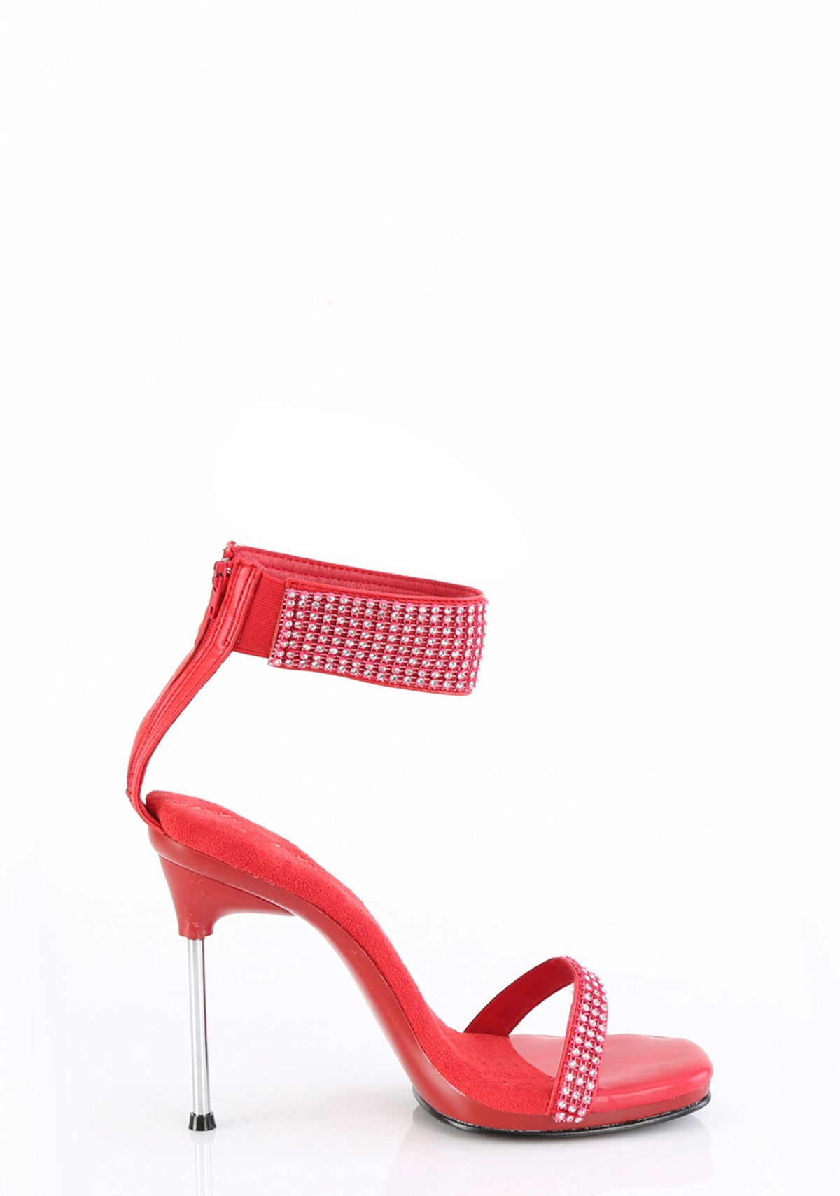 Chic-40 Platform Ankle Strap Rhinestone Sandals-Red