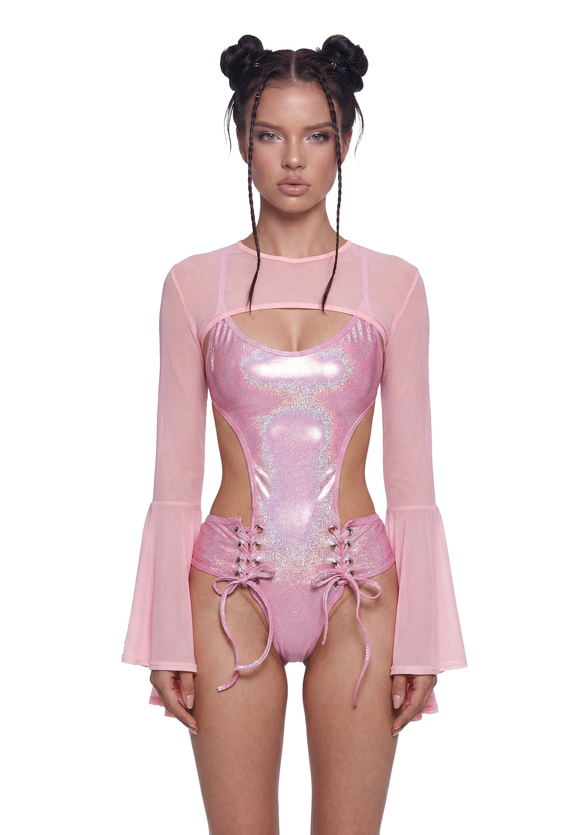 Dancer Bell Sleeve Mesh Shrug - Pink