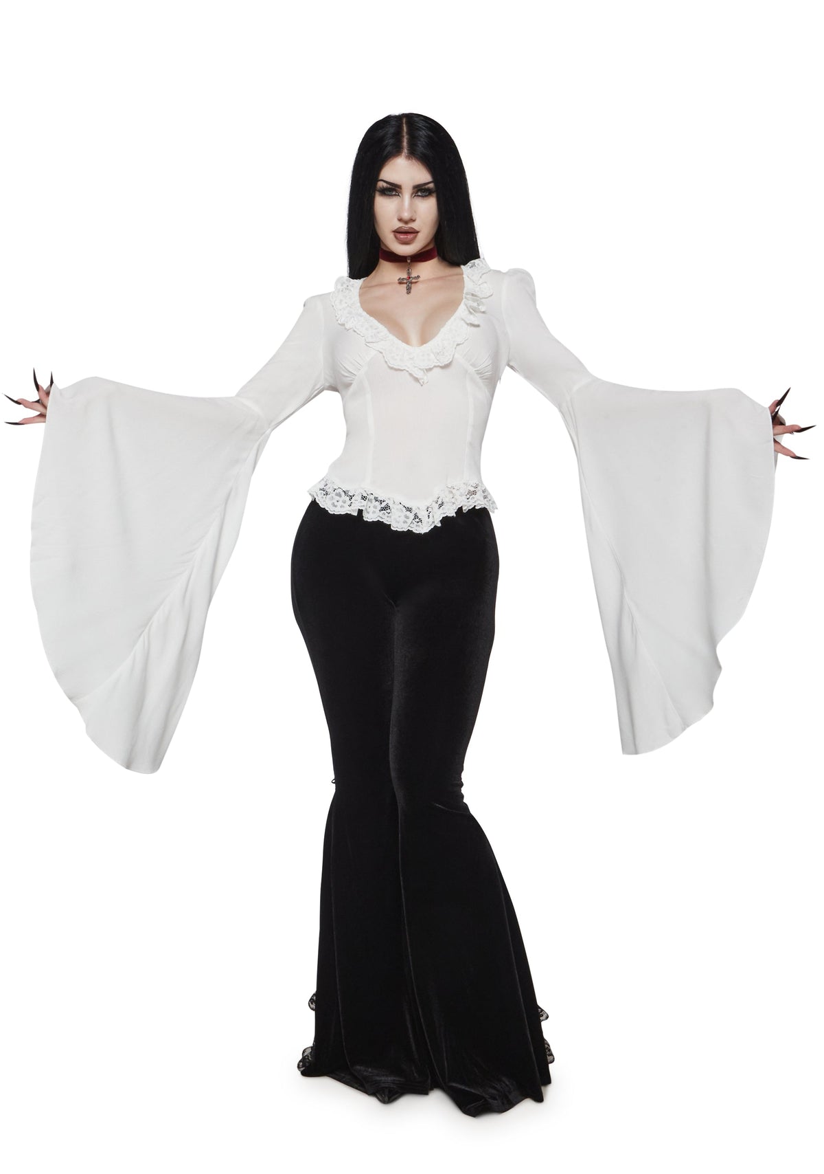 Full Vampire Long Sleeve Blouse - Ivory