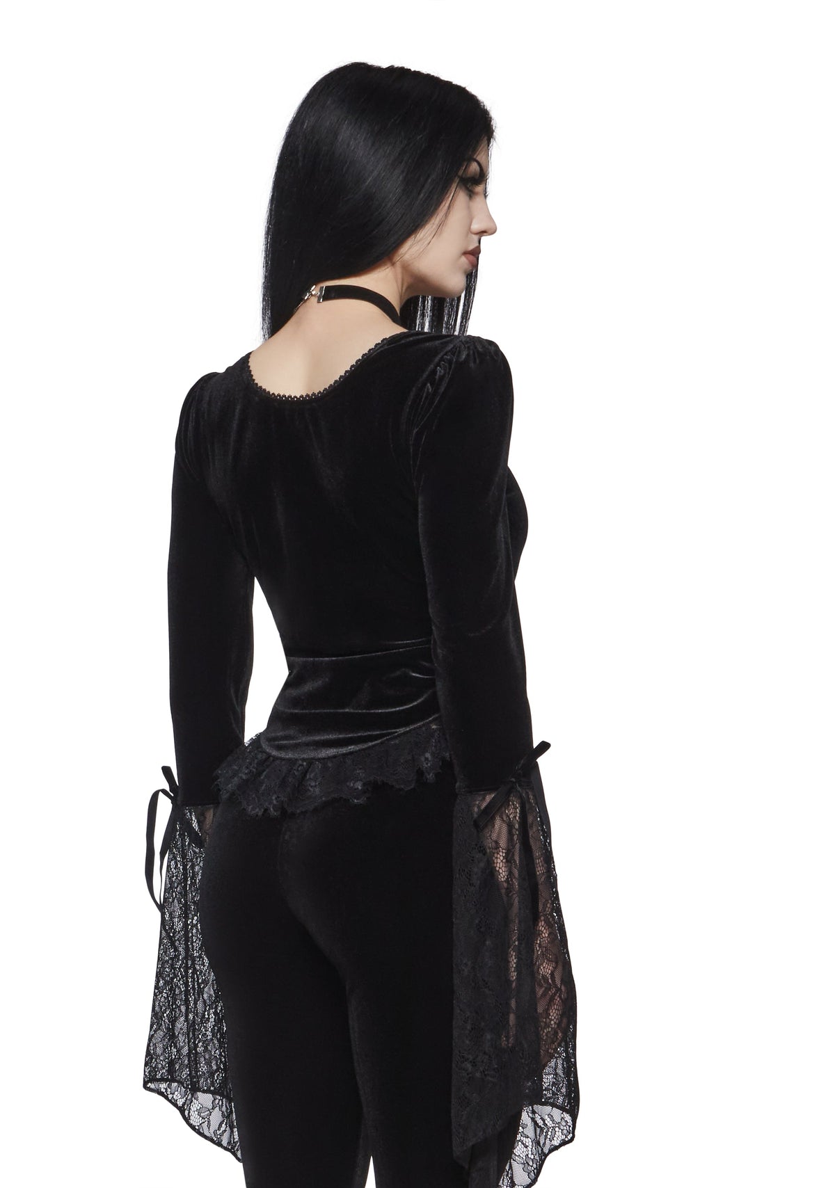Full Vampire Velvet Long Sleeve Blouse - Black
