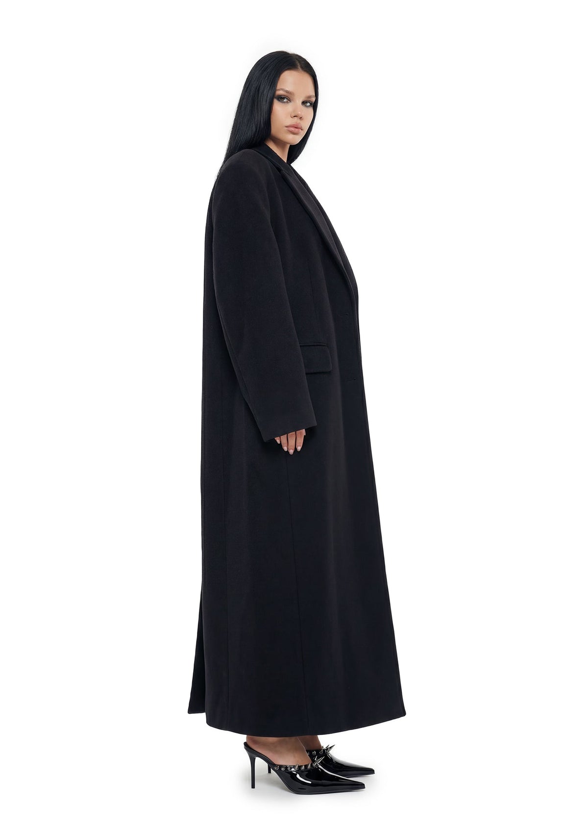 Wool Elongated Blazer Coat - Black