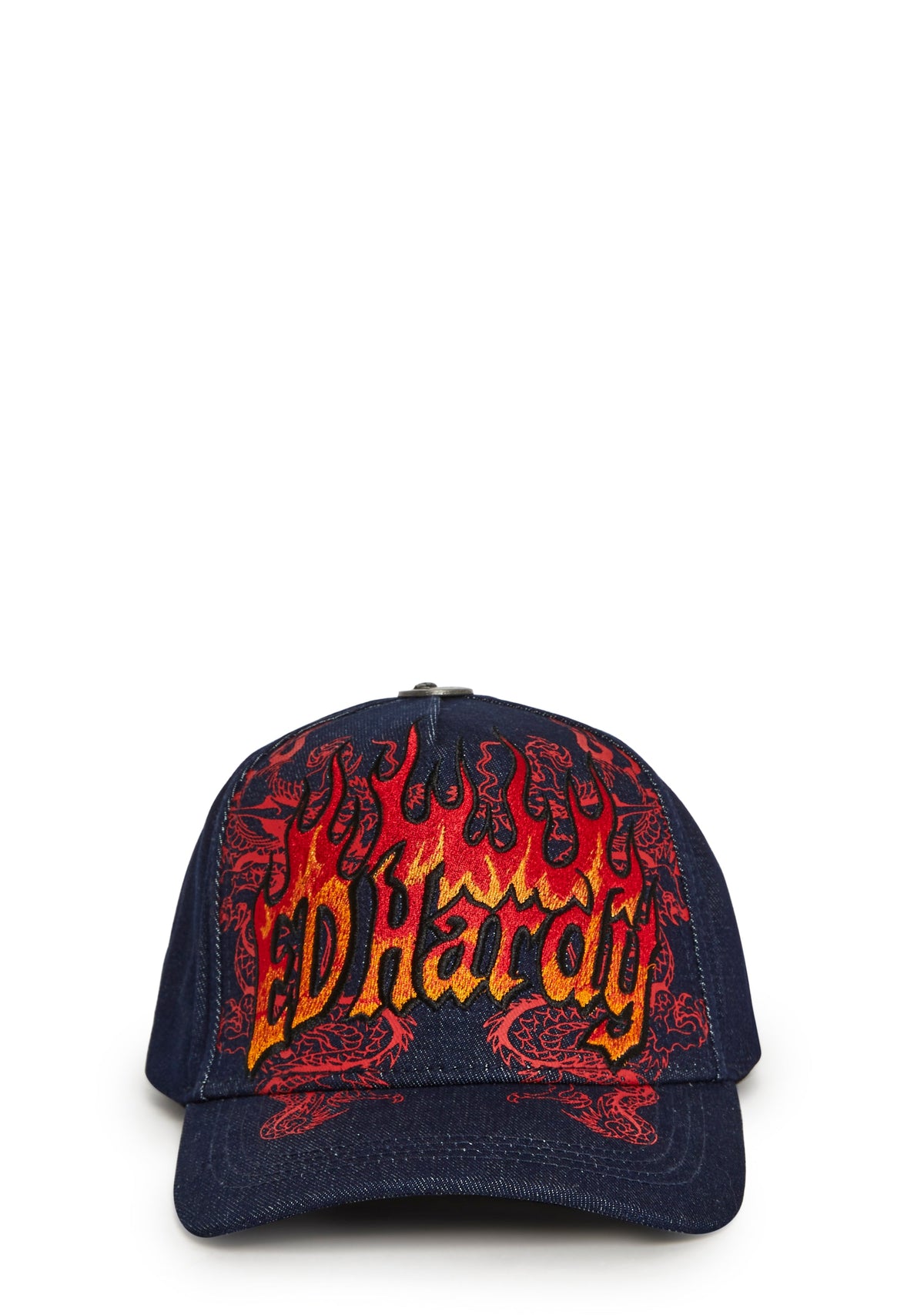 Dragon Flames Denim Trucker Hat