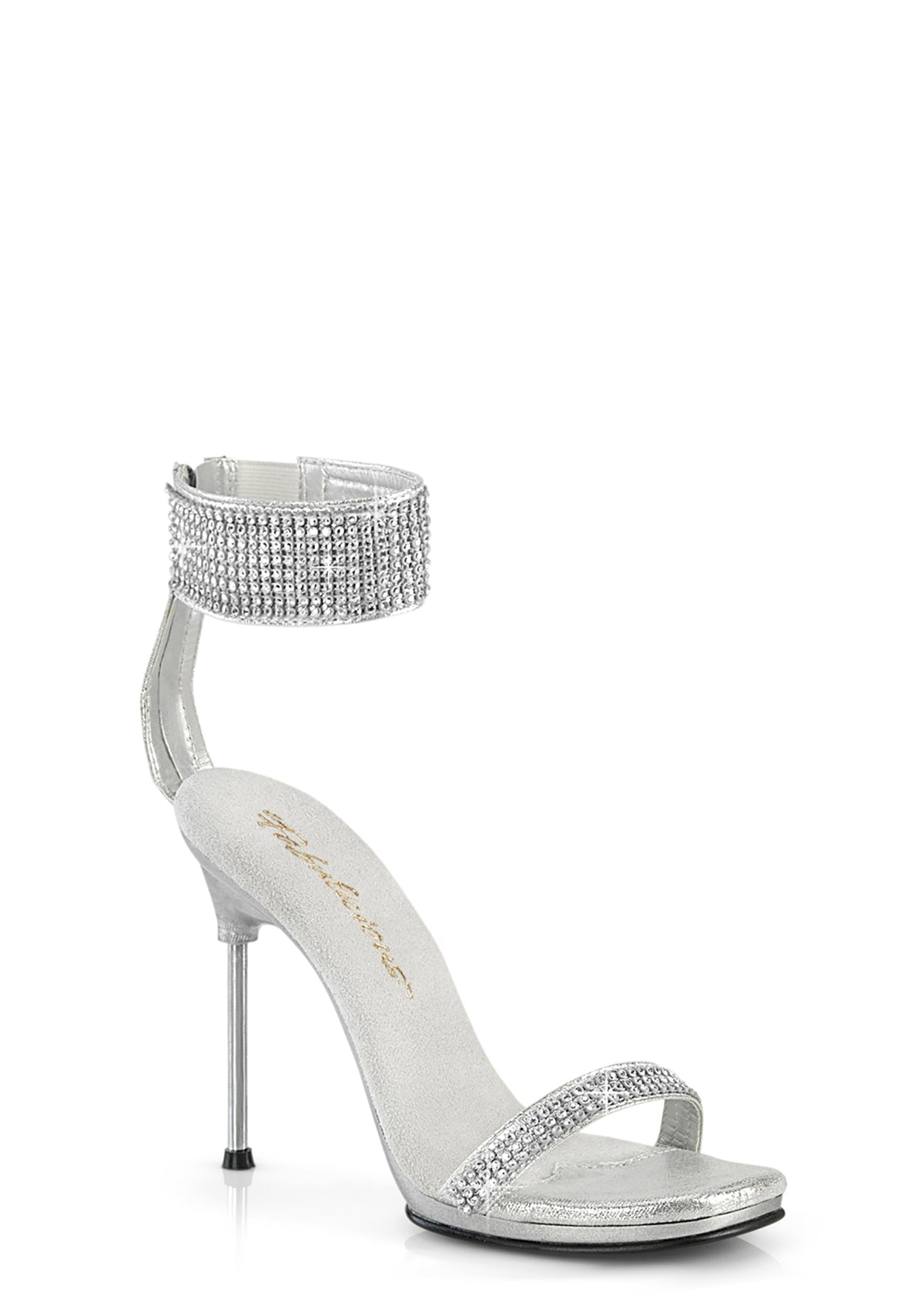 Chic-40 Platform Ankle Strap Rhinestone Sandals-Silver