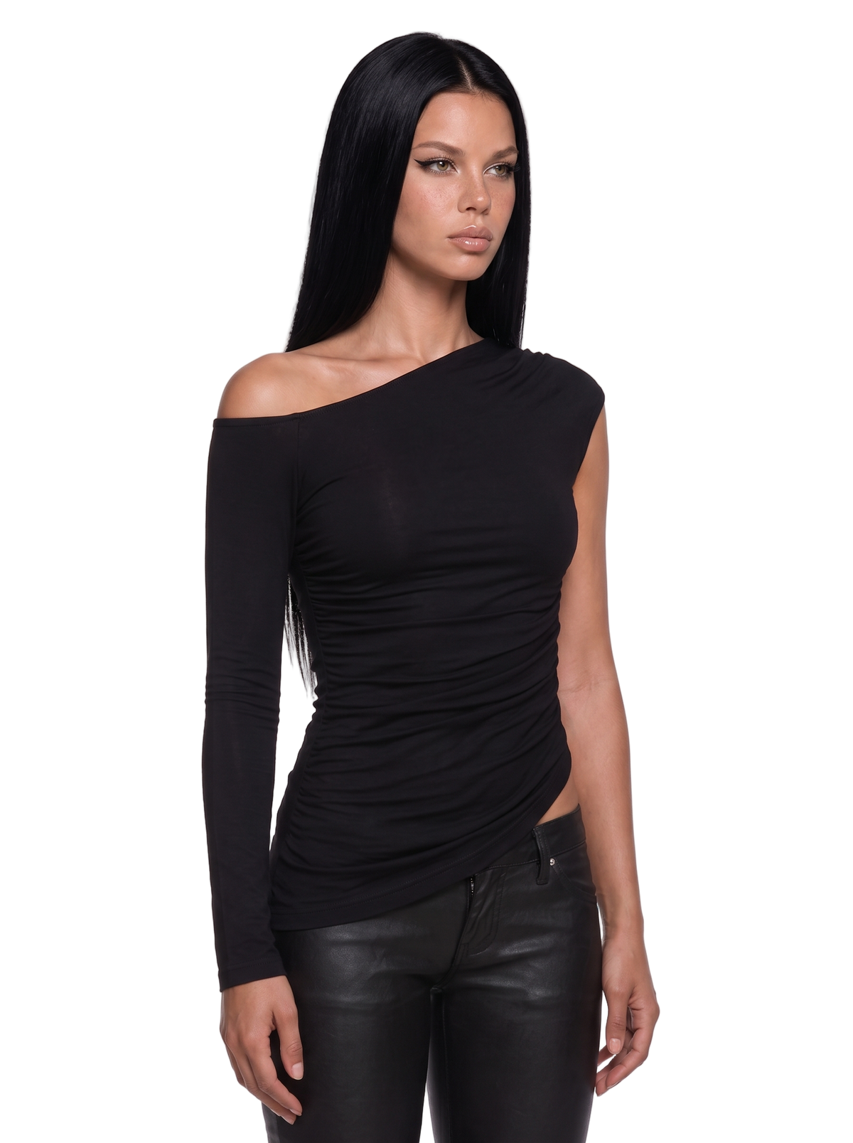 Orion Asymmetrical Long Sleeve Top - Black
