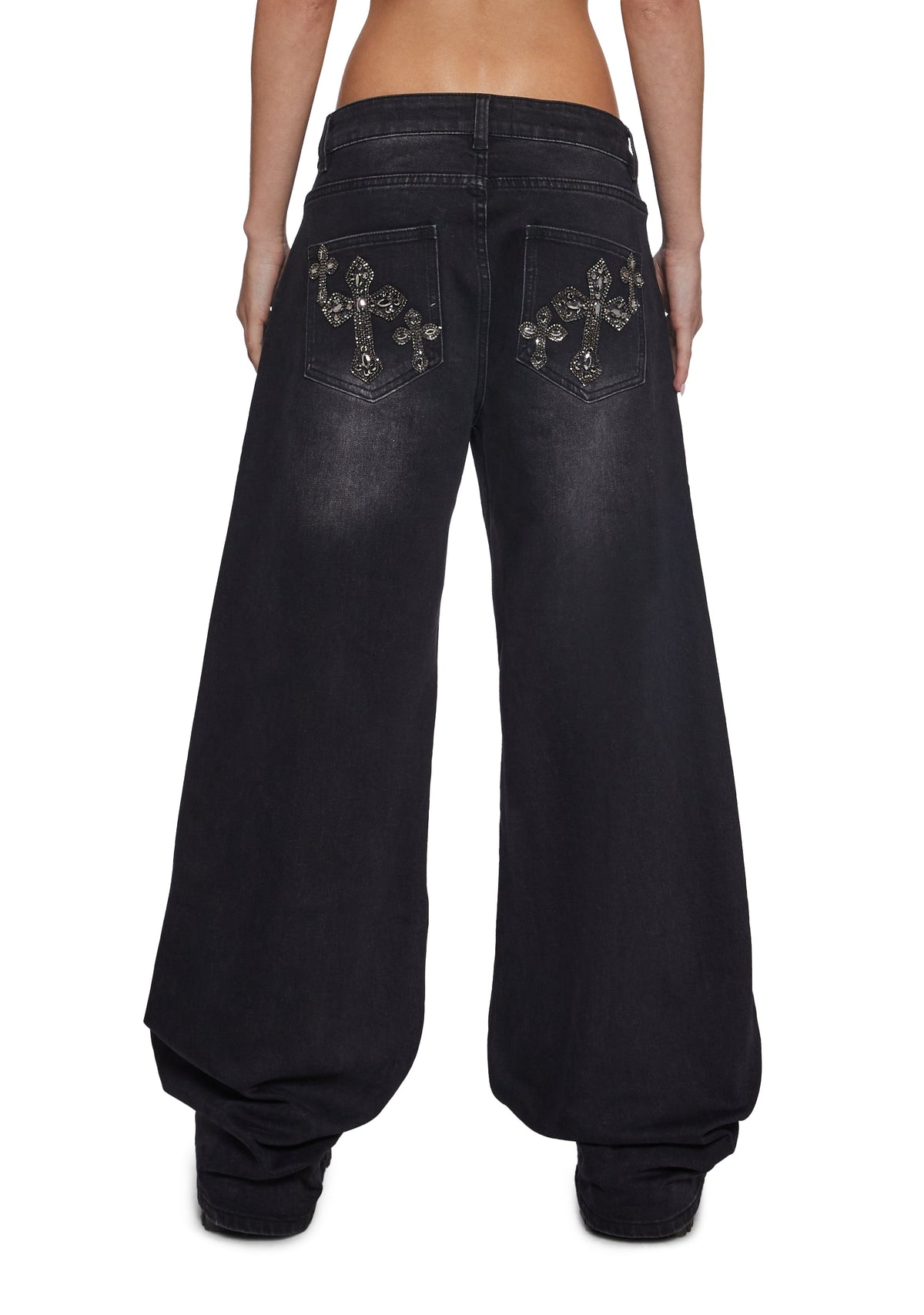 Sinful Attitude Wide Leg Jeans - Black Glitter
