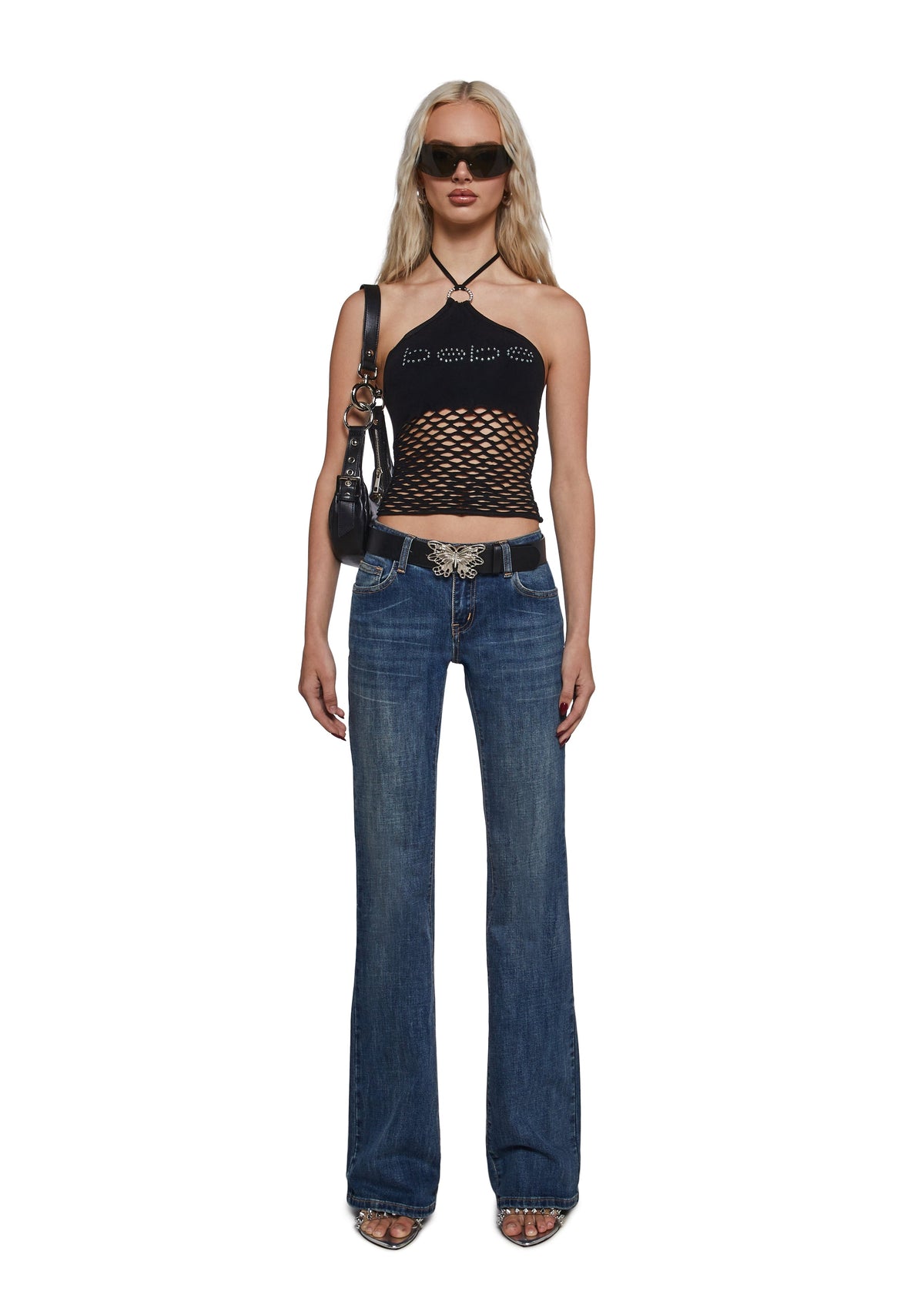 Fishnet Halter Top - Black