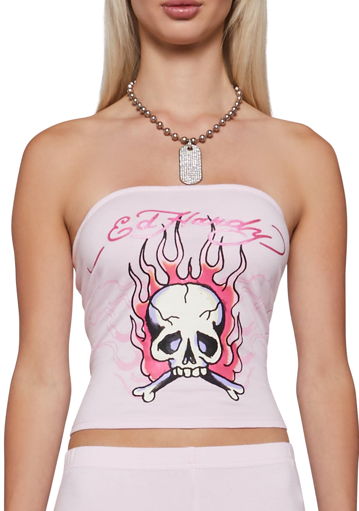 Pink Flame Skull Tube Top