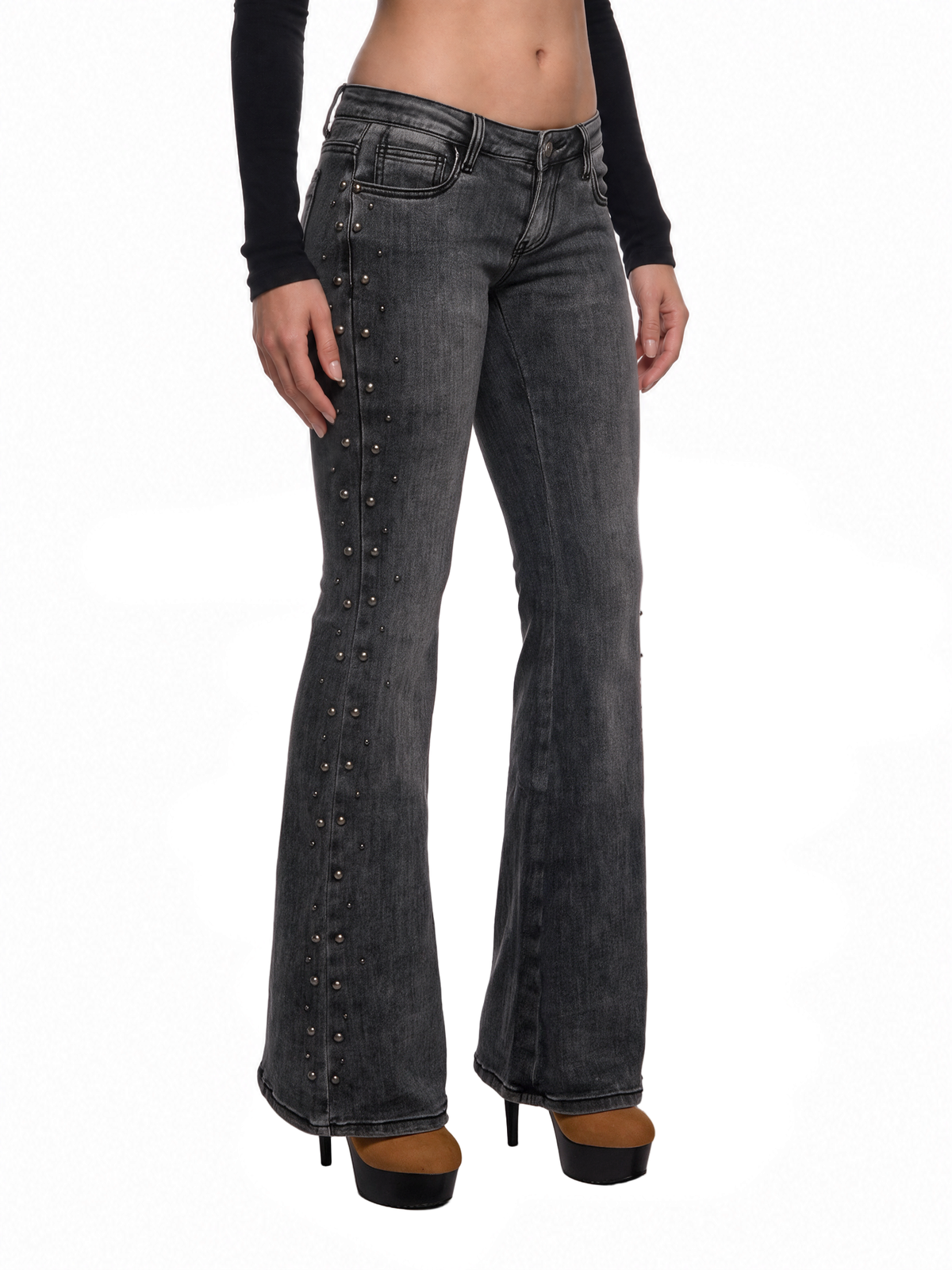 Mazzy Studded Low Rise Flare Jeans