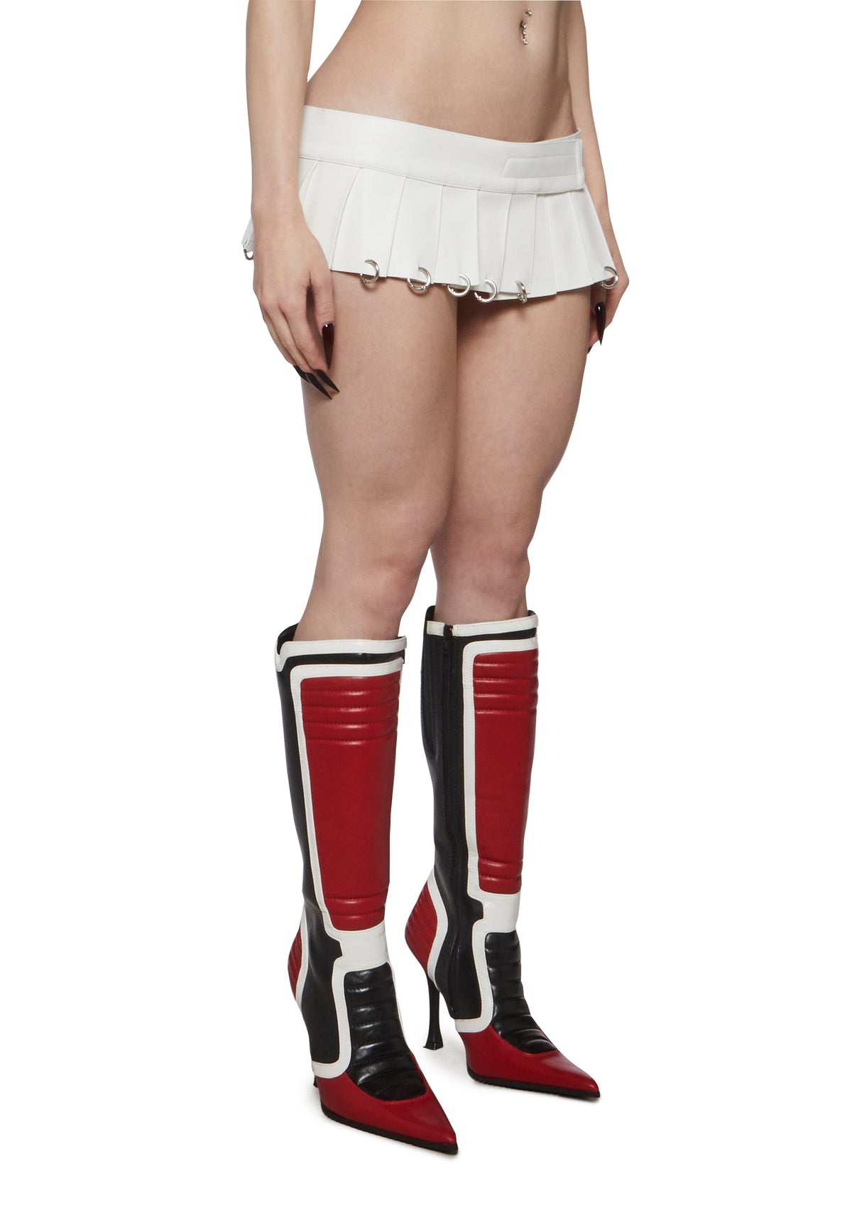 Pleated Mini Skirt with rings - White