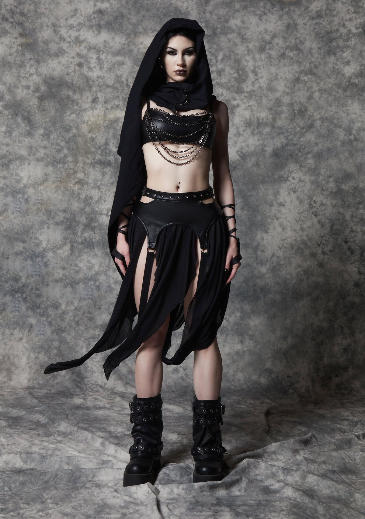 Siren Garter Belted Midi Skirt - Black