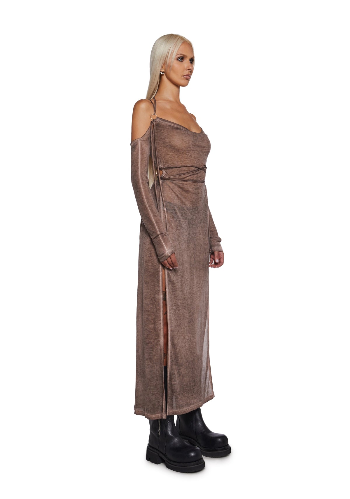 Downbeat Hooded Maxi Dress - Brown