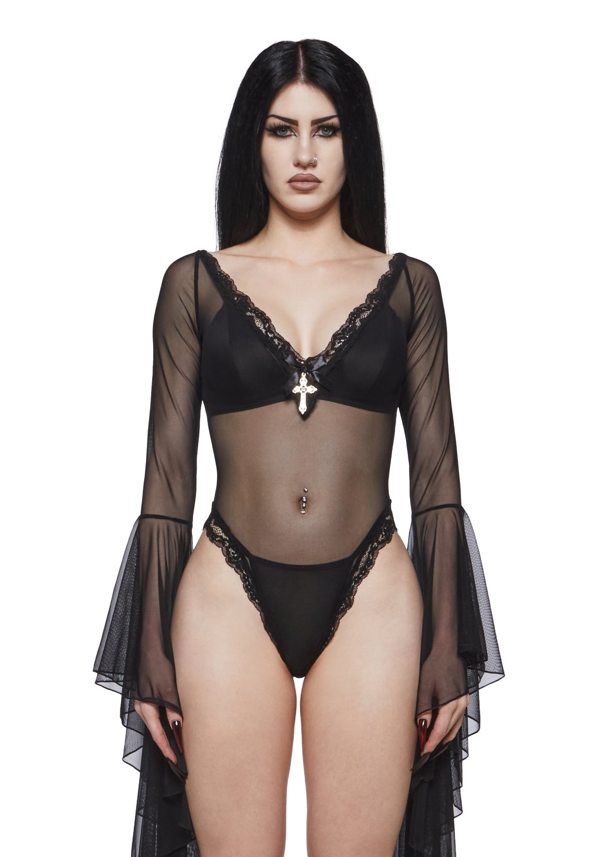 Rochelle Mesh Bell Sleeve Bodysuit