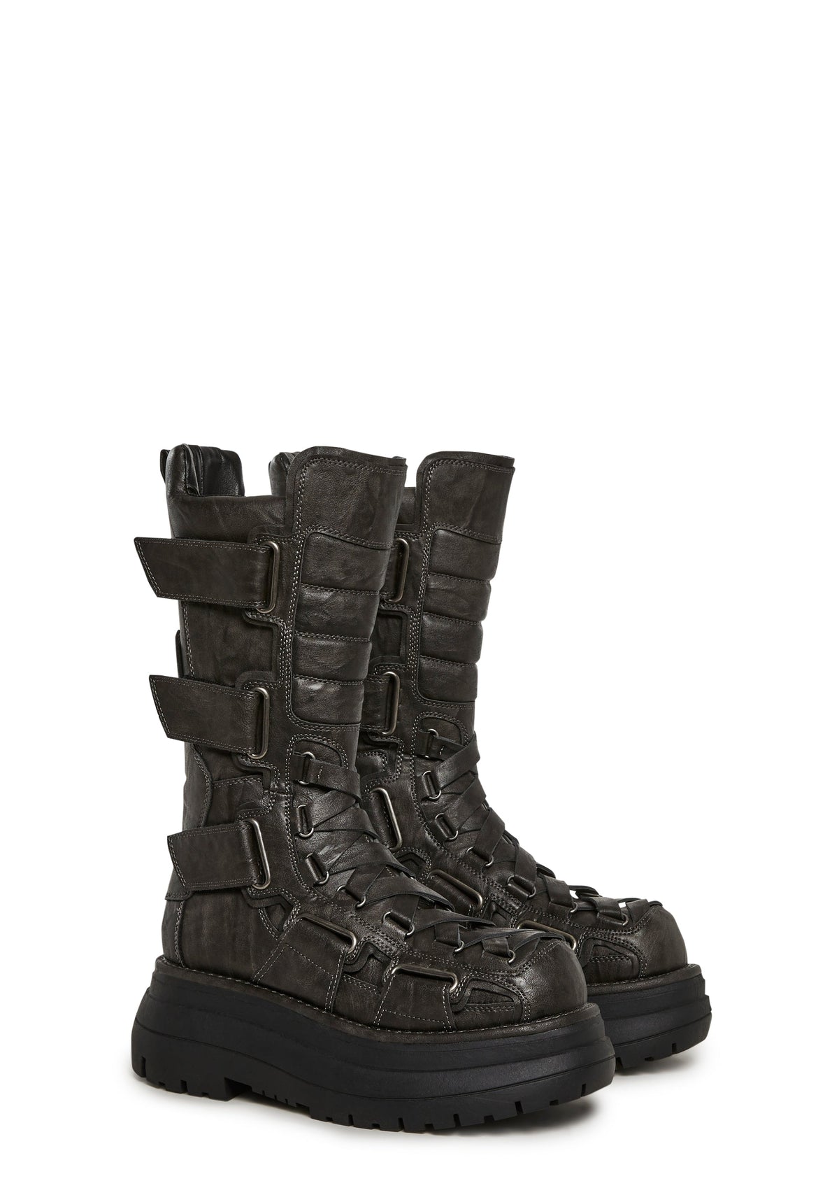 Motorcrossed Platform Boots - Gray