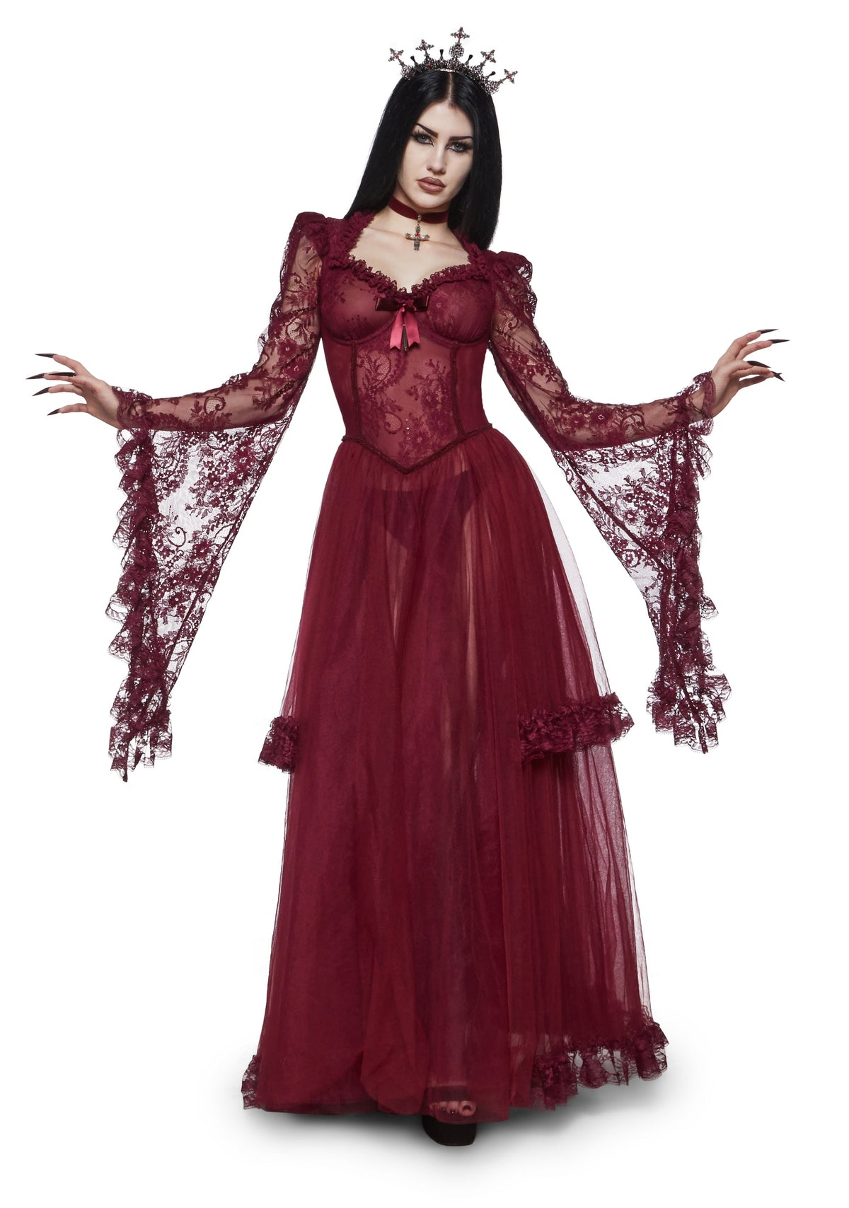 Dance With Death Maxi Dress - Burgundy