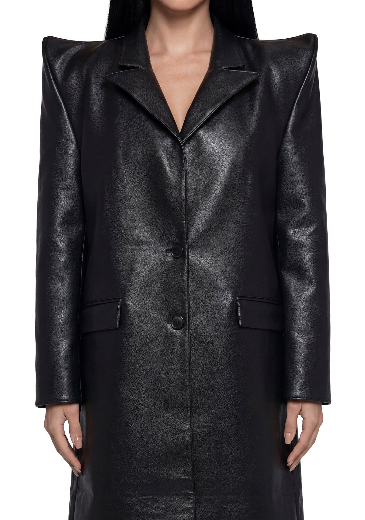 Doomsday Elongated Leather Coat - Black