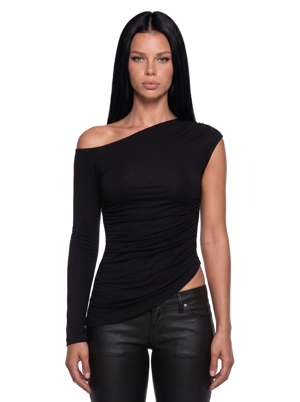 Orion Asymmetrical Long Sleeve Top - Black
