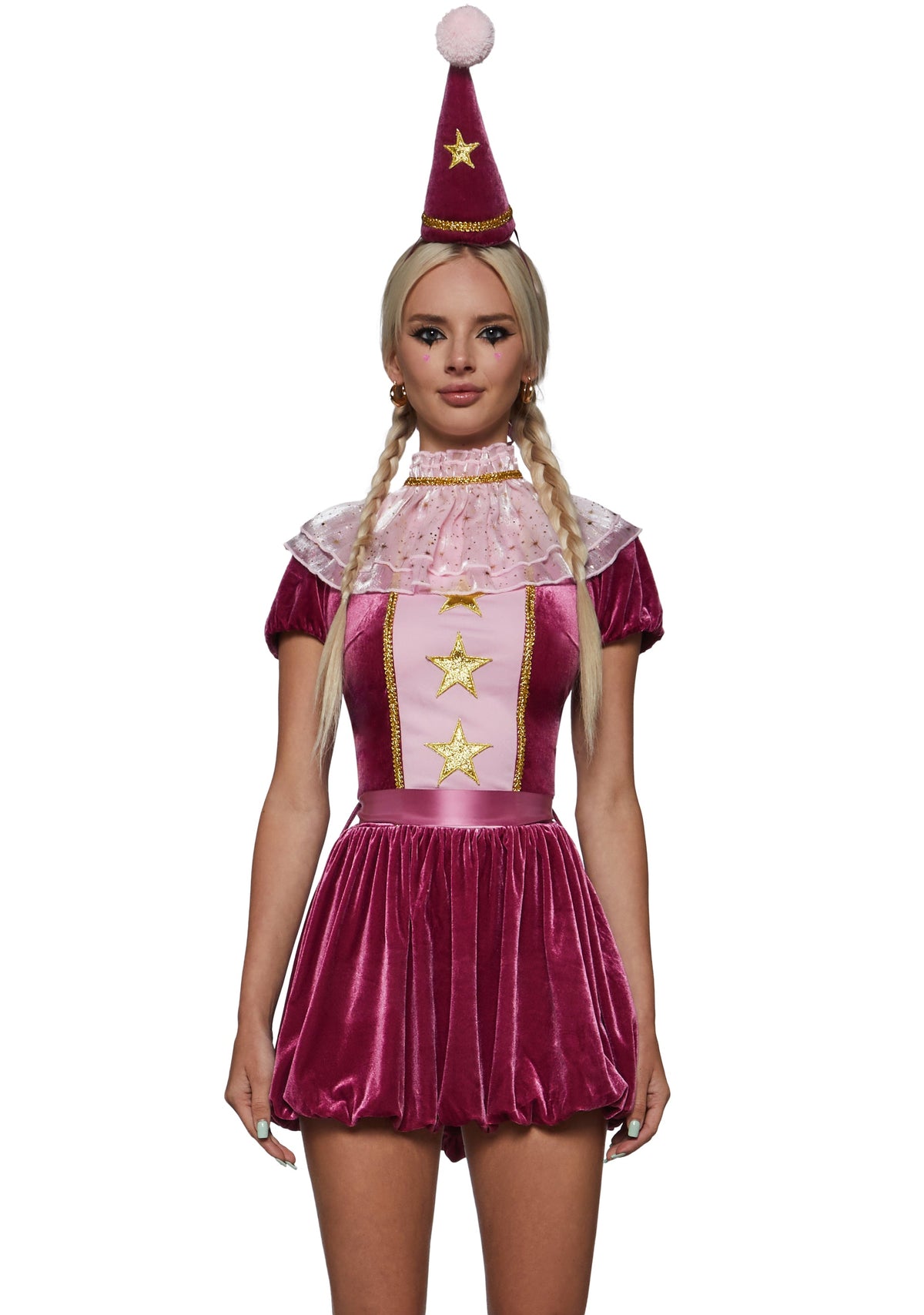 Pink Velvet Star Clown Costume