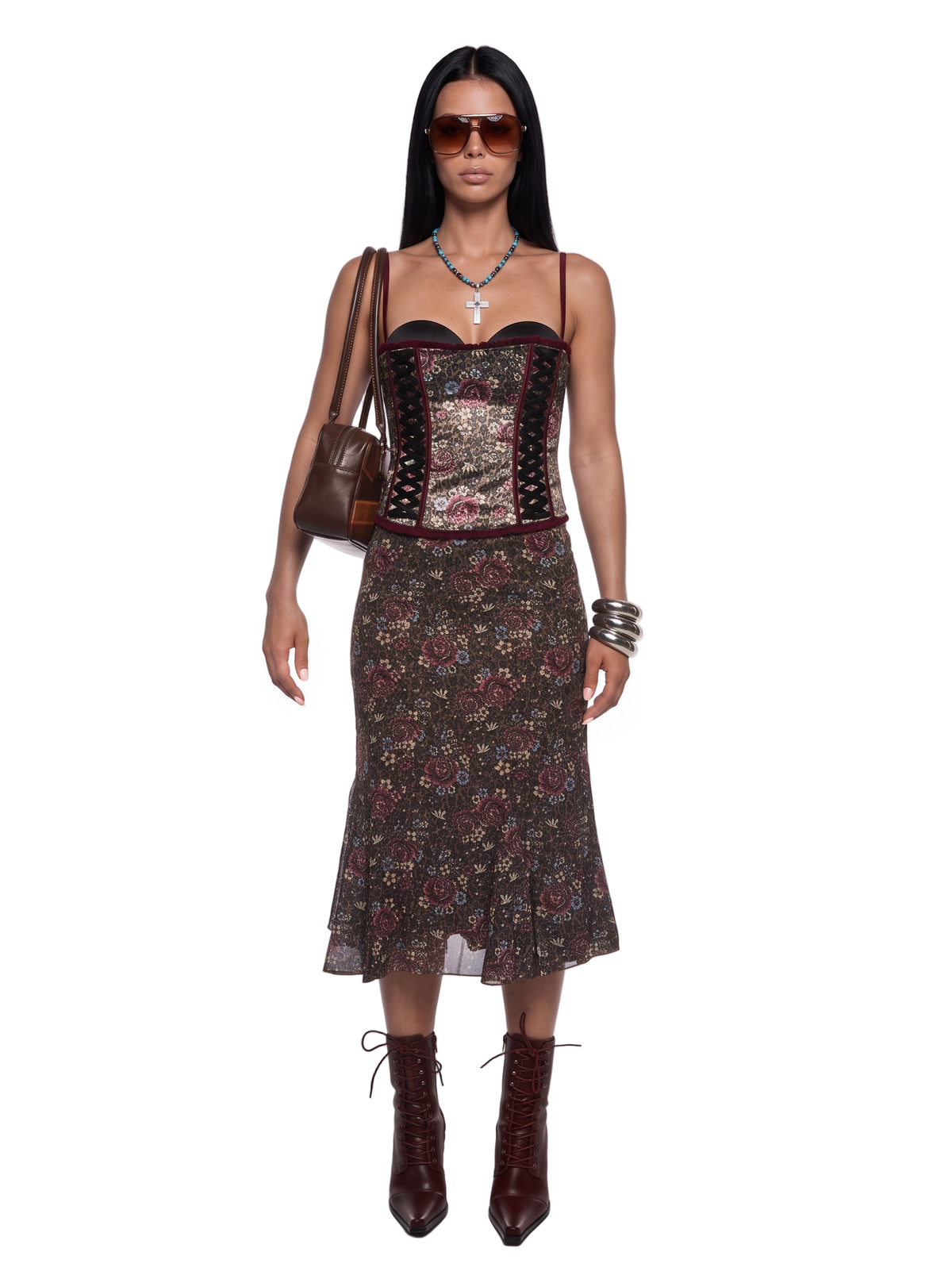 Leopard Garden Godet Midi Skirt
