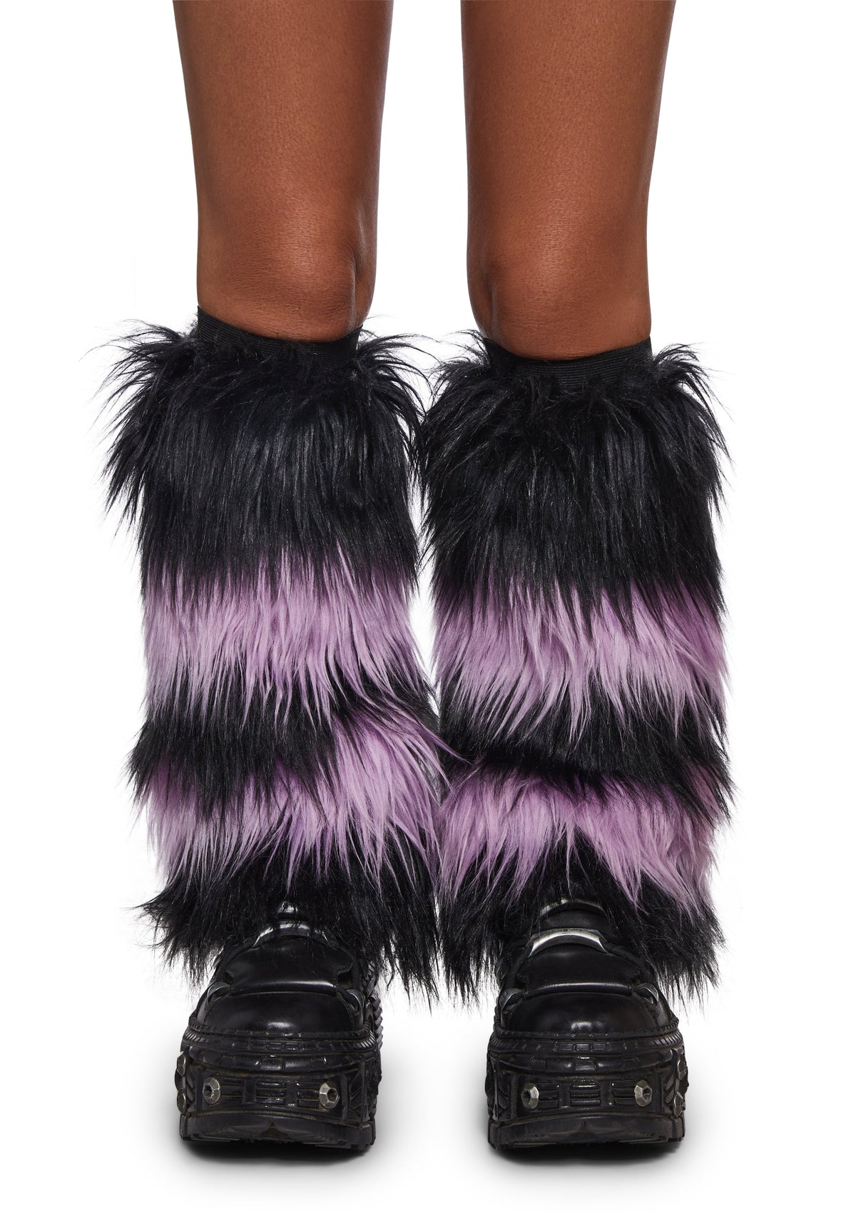 Midnight Amethyst Striped Fur Leg Warmers