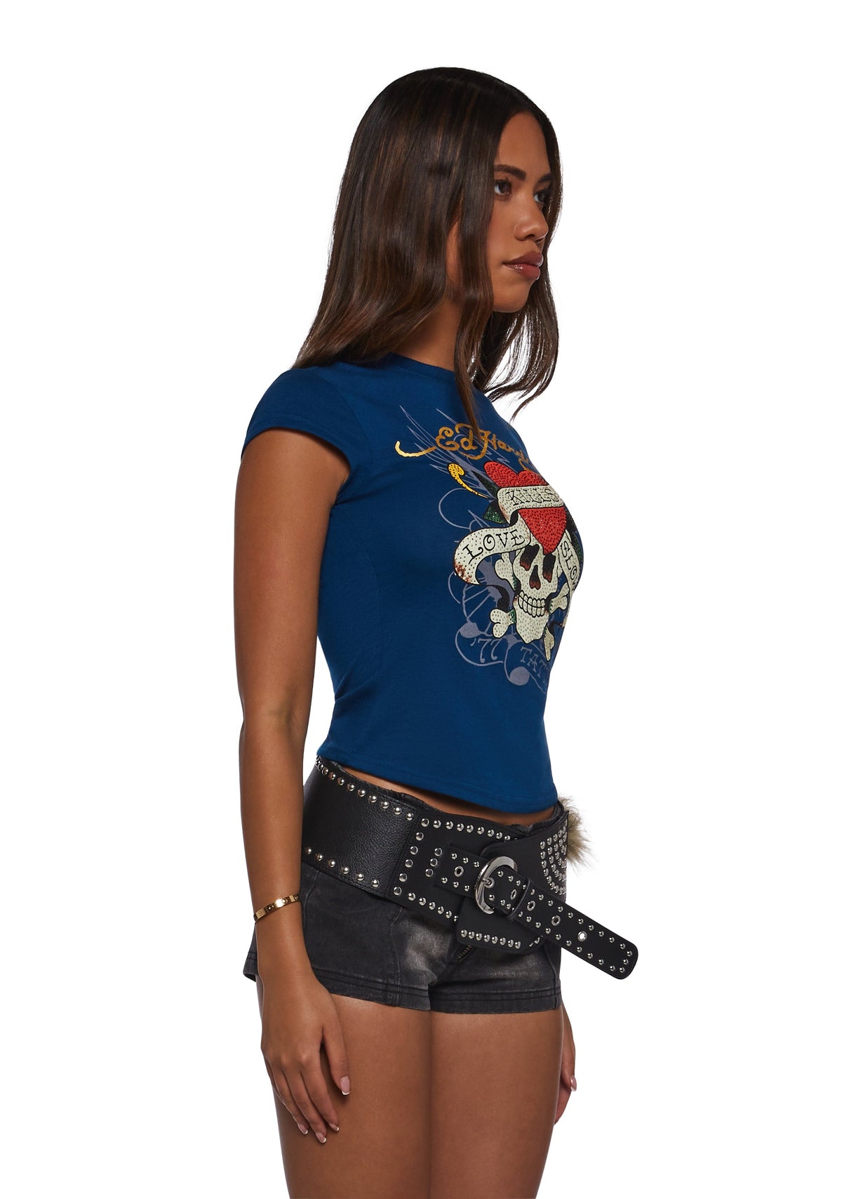LKS Skull Rhinestone Cap Sleeve Tee