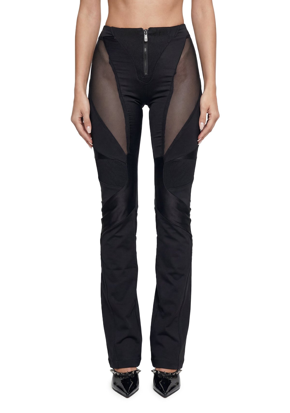 Moto Denim Mesh Pants - Black