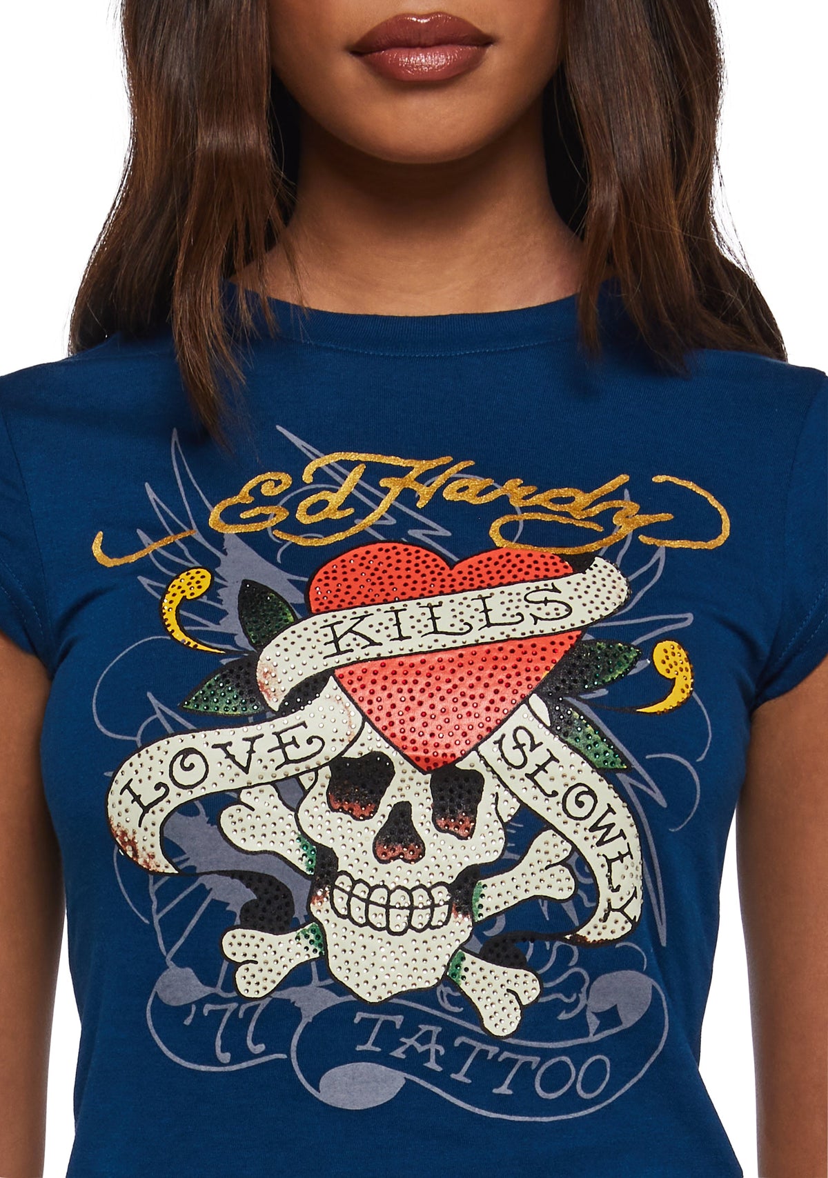 LKS Skull Rhinestone Cap Sleeve Tee