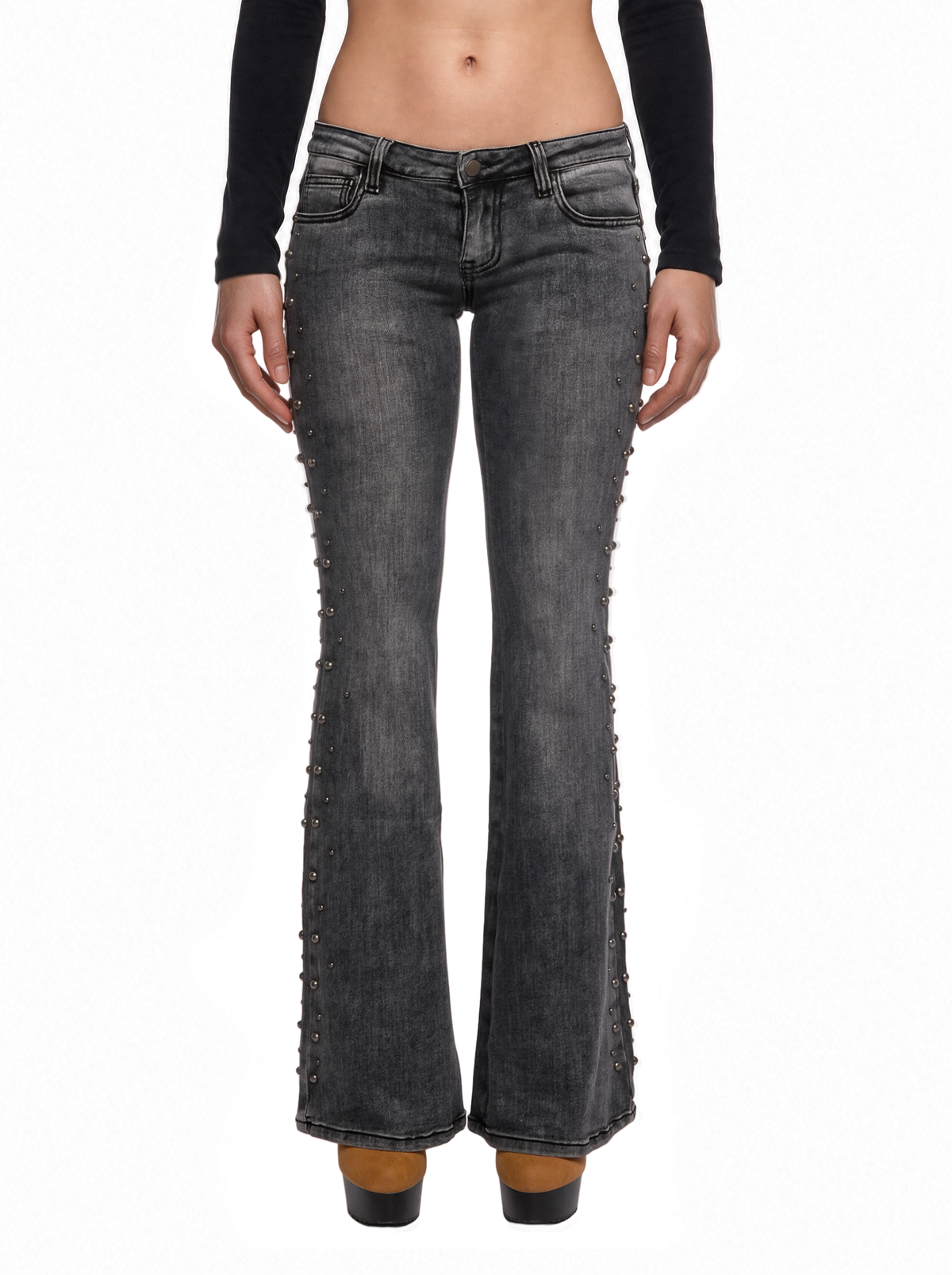 Mazzy Studded Low Rise Flare Jeans