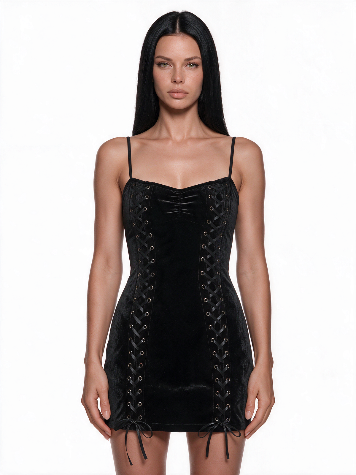 Lilith Lace Up Velvet Mini Dress