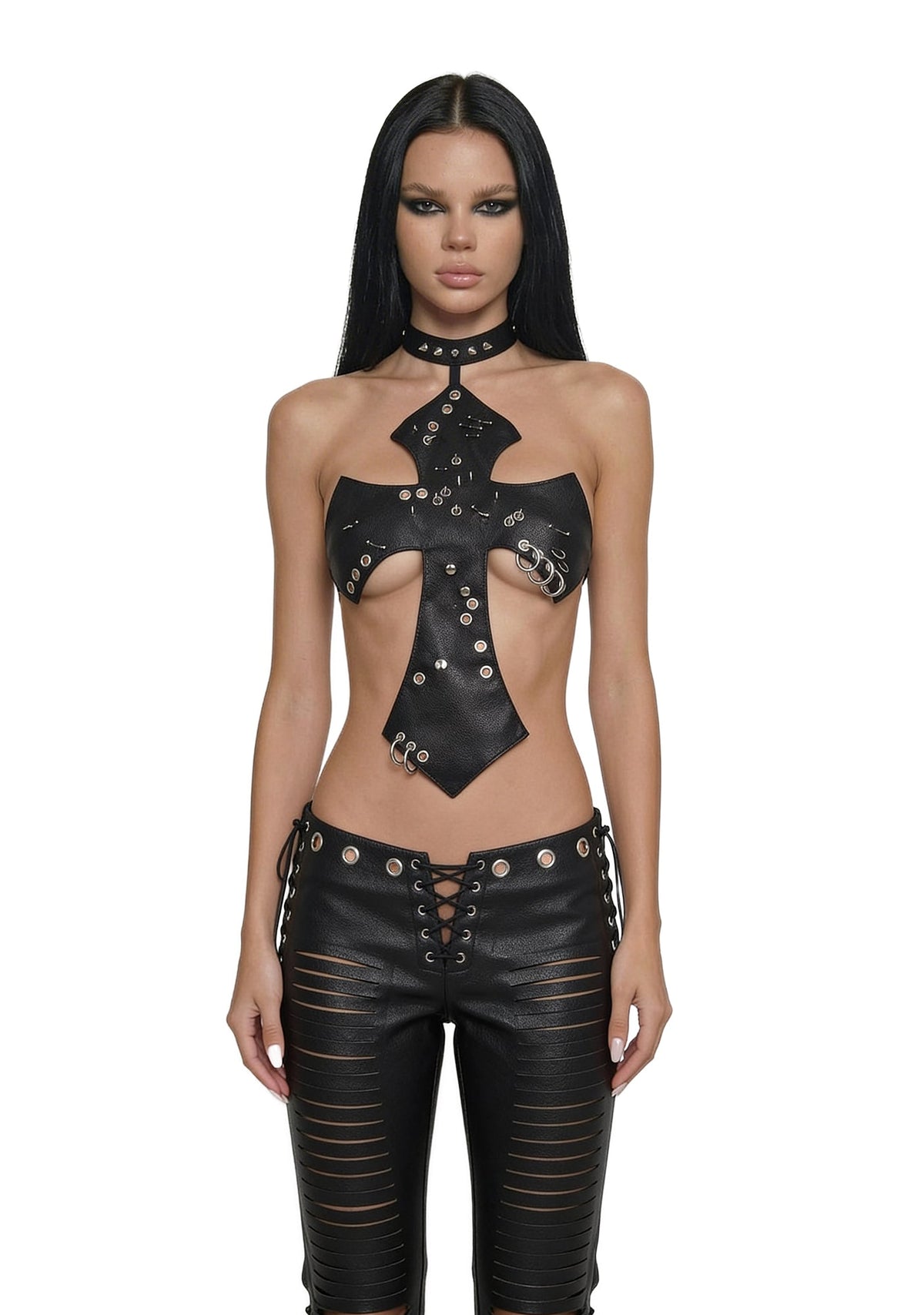 Pierced Cross Top - Black