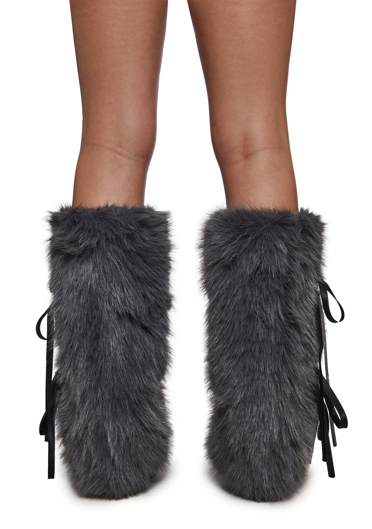Midnight Muse Bow Faux Fur Warmers - Gray