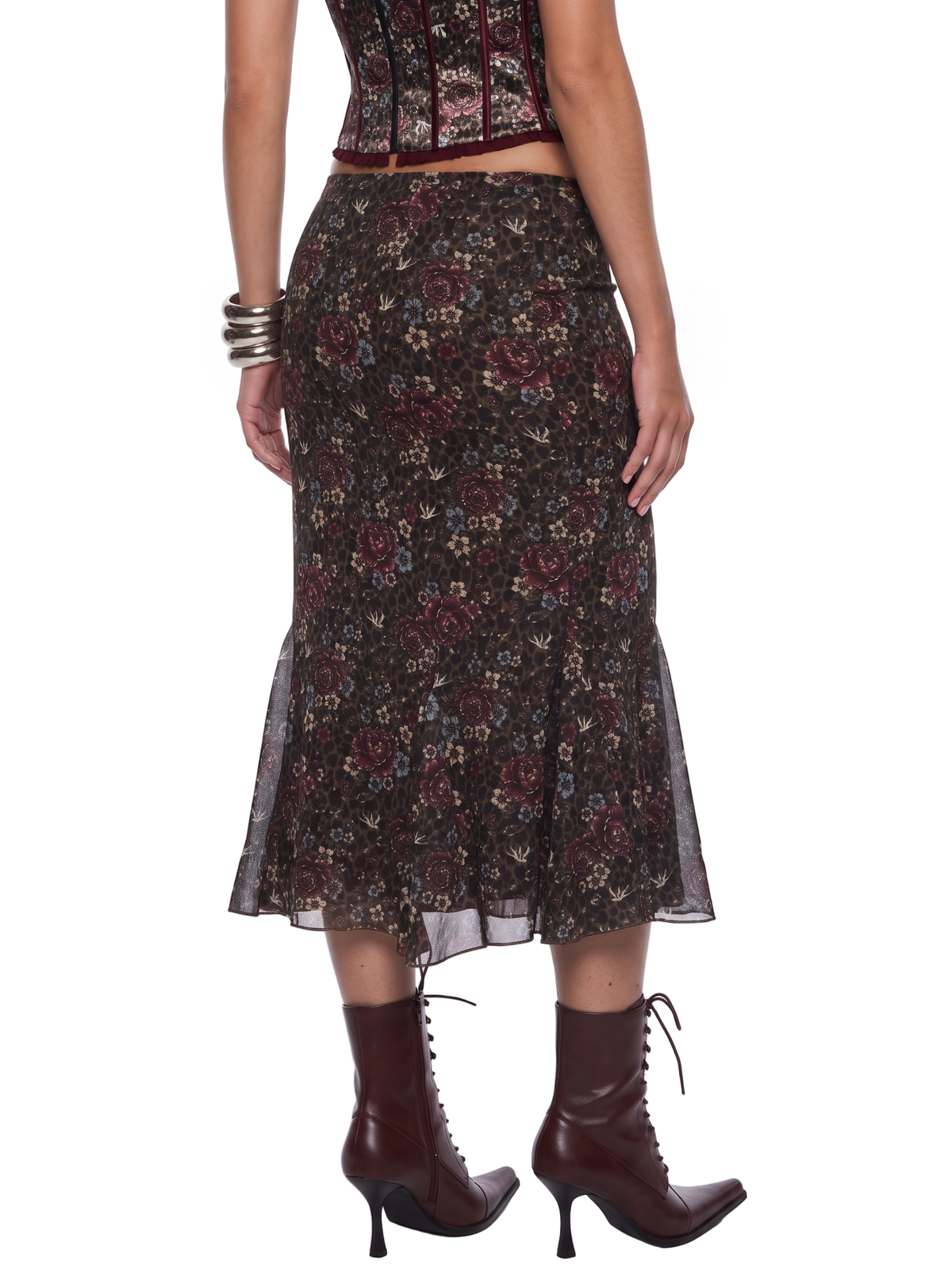 Leopard Garden Godet Midi Skirt