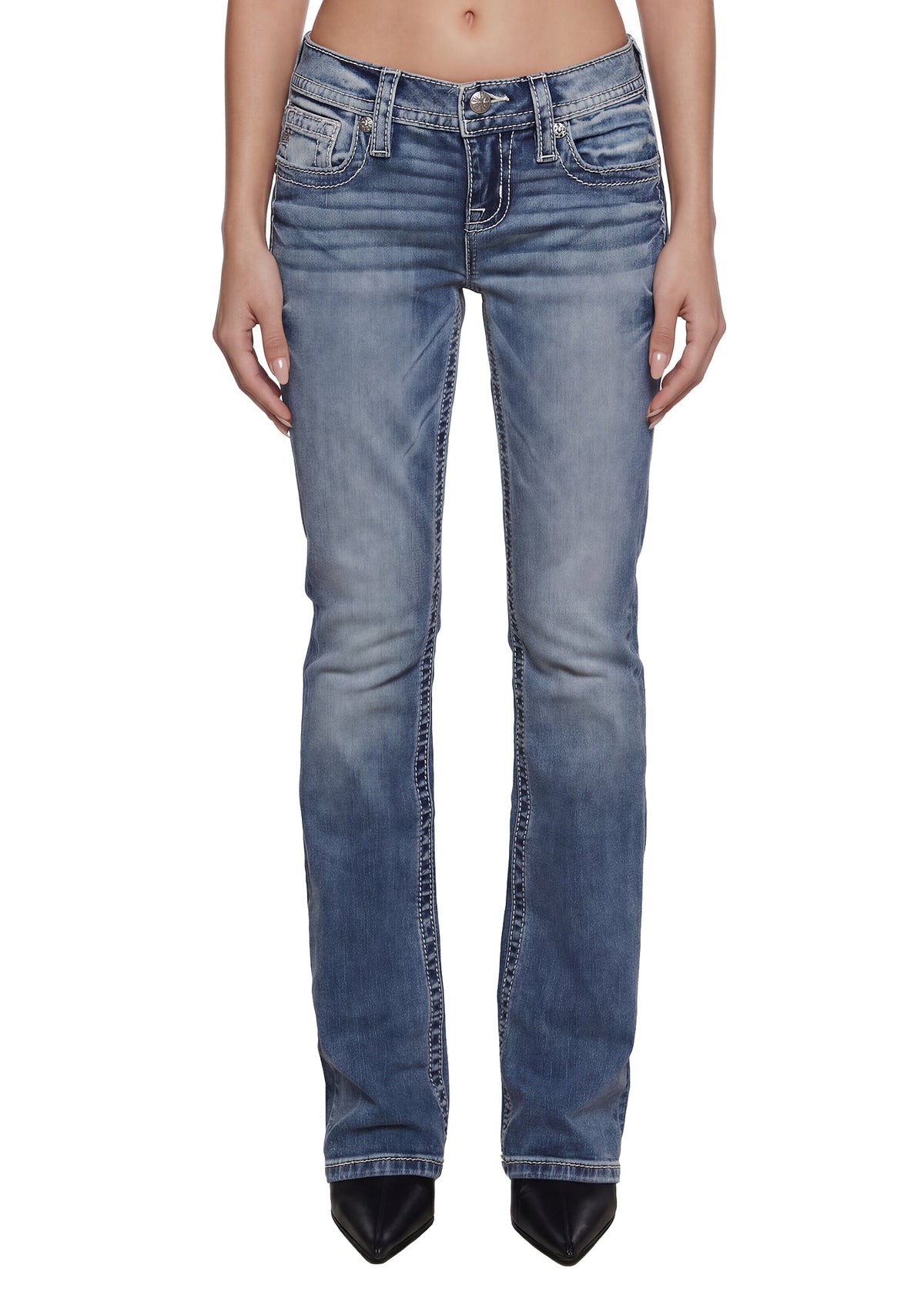 Halo Border Stitched Low Rise Bootcut Jeans 32"