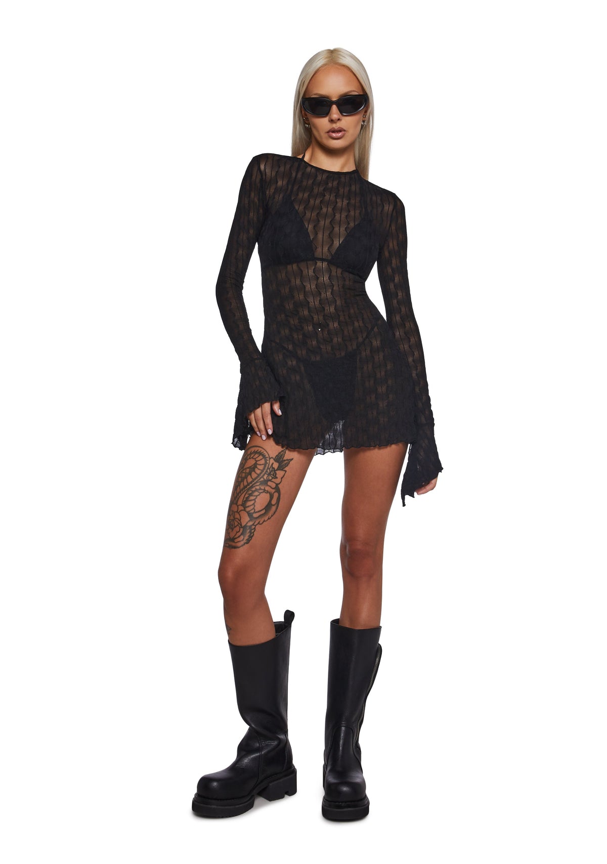 Techno Novelty Mesh Dress - Black