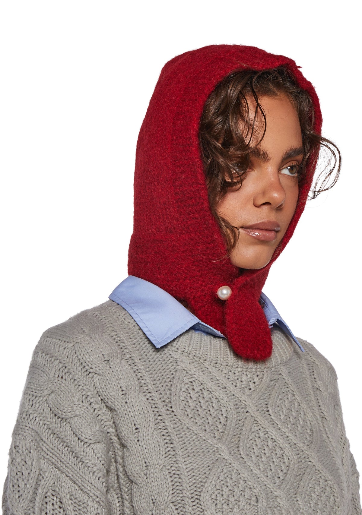 Fall Vibing Knit Hood - Red