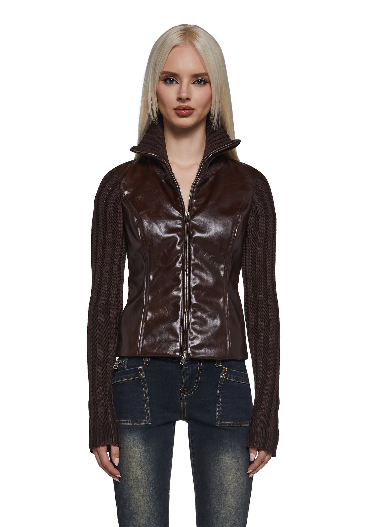 Tara Vegan Leather Knit Sweater