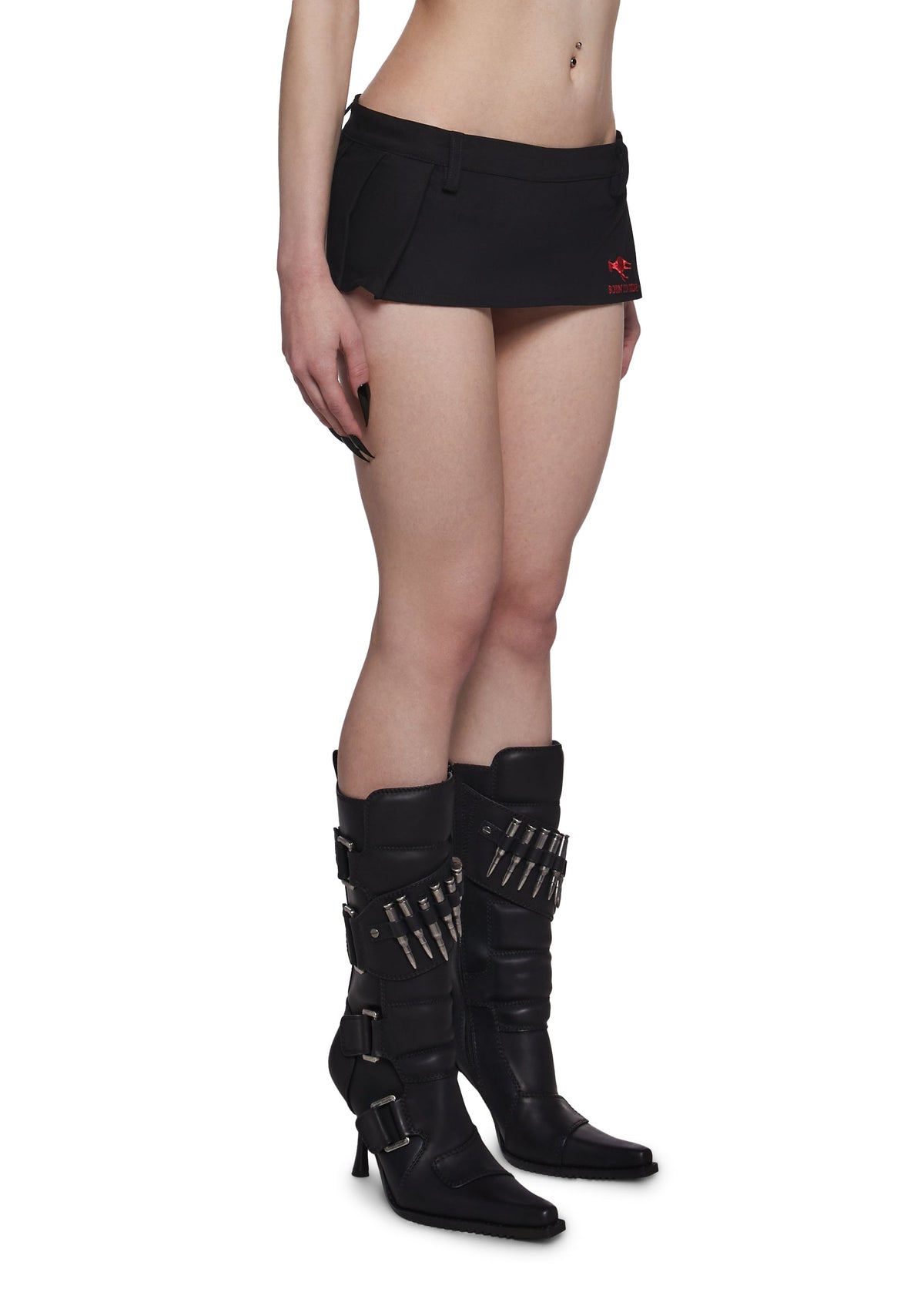 Born To Ride Pleated Ultra Mini Skirt - Black