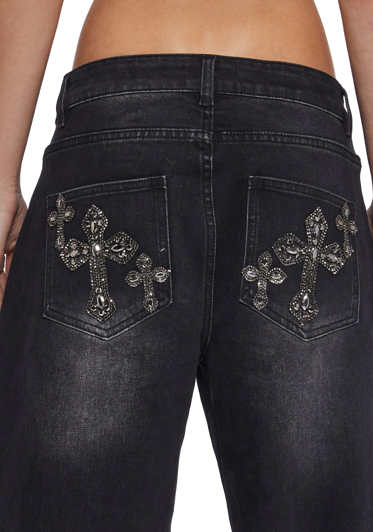 Sinful Attitude Wide Leg Jeans - Black Glitter