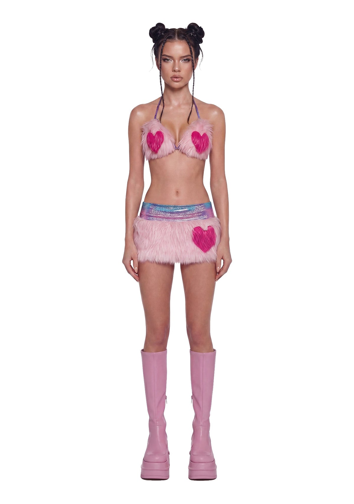 Your Favorite Faux Fur Skirt Set - Pink