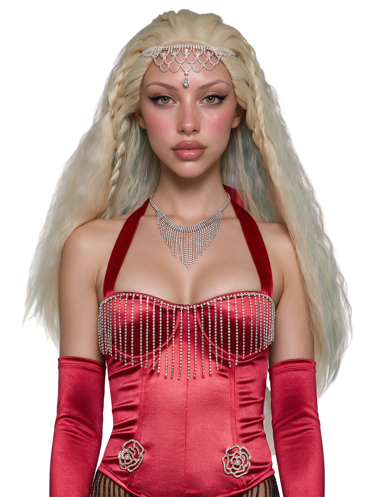 Rouge Lady Popstar Costume And Wig Set